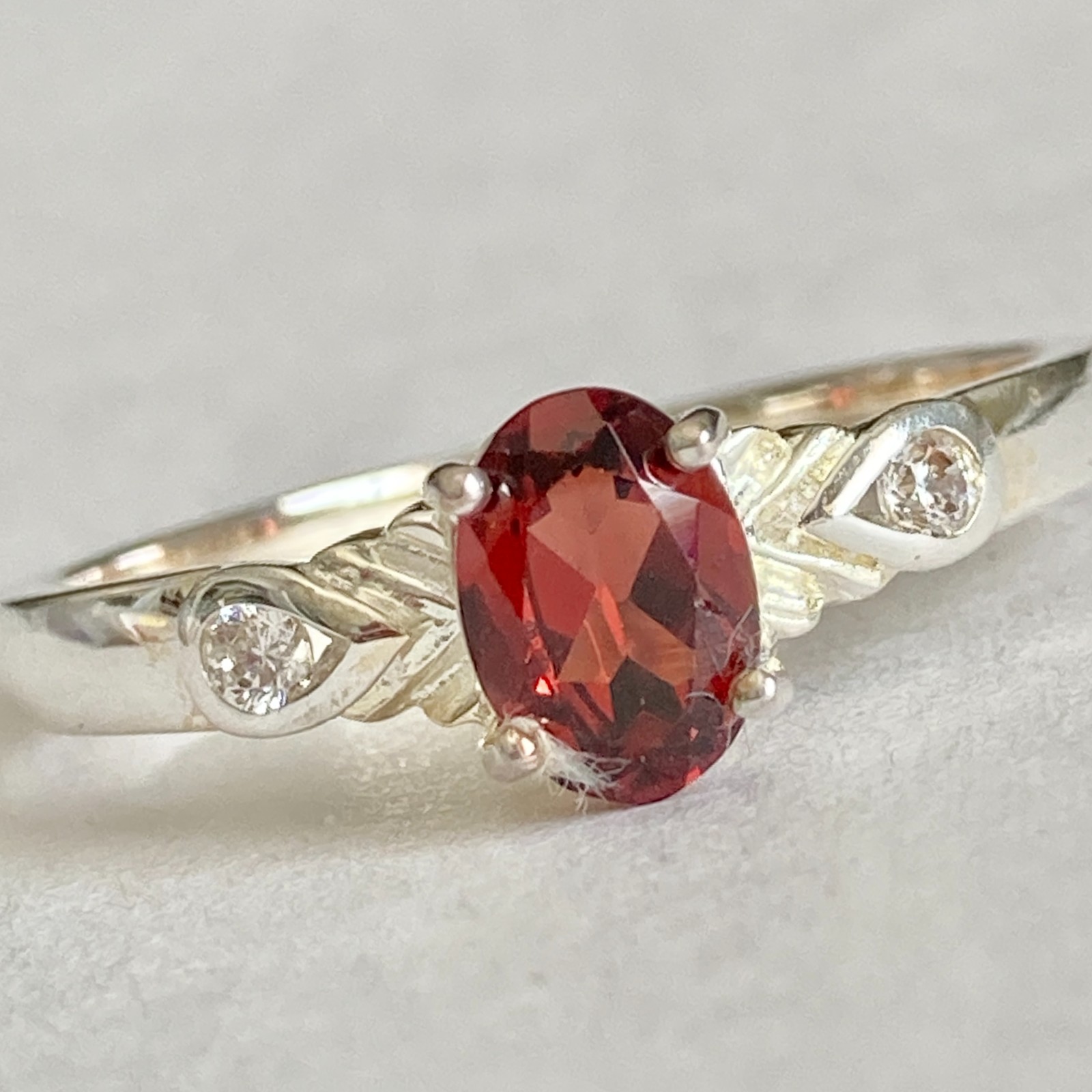 Vintage Silver Red Garnet Stone Solitaire Cocktail Ring Size 9 Plated Victorian