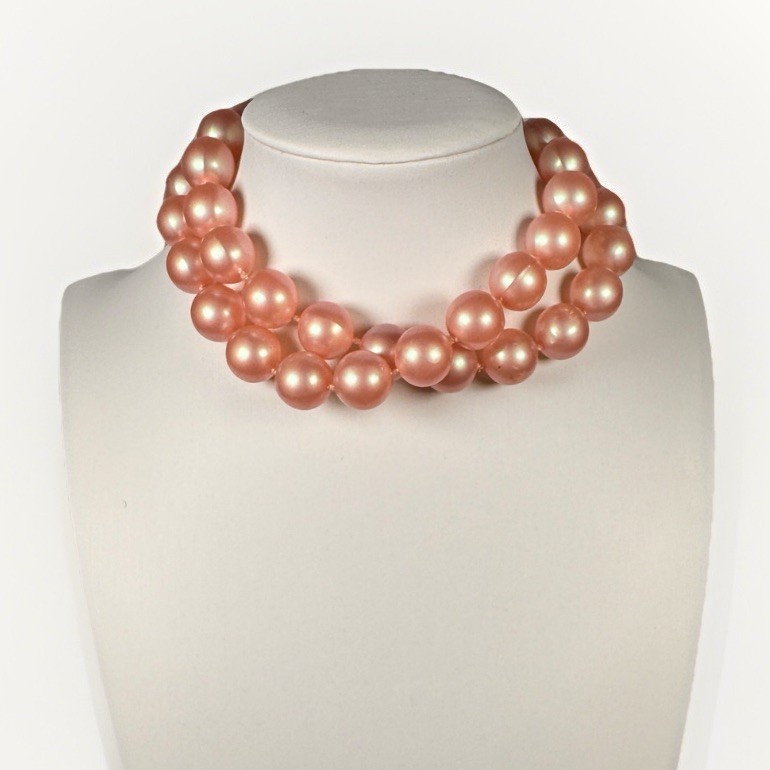 Vintage Pink Beaded Choker Style Necklace With Matching Bracelet Retro