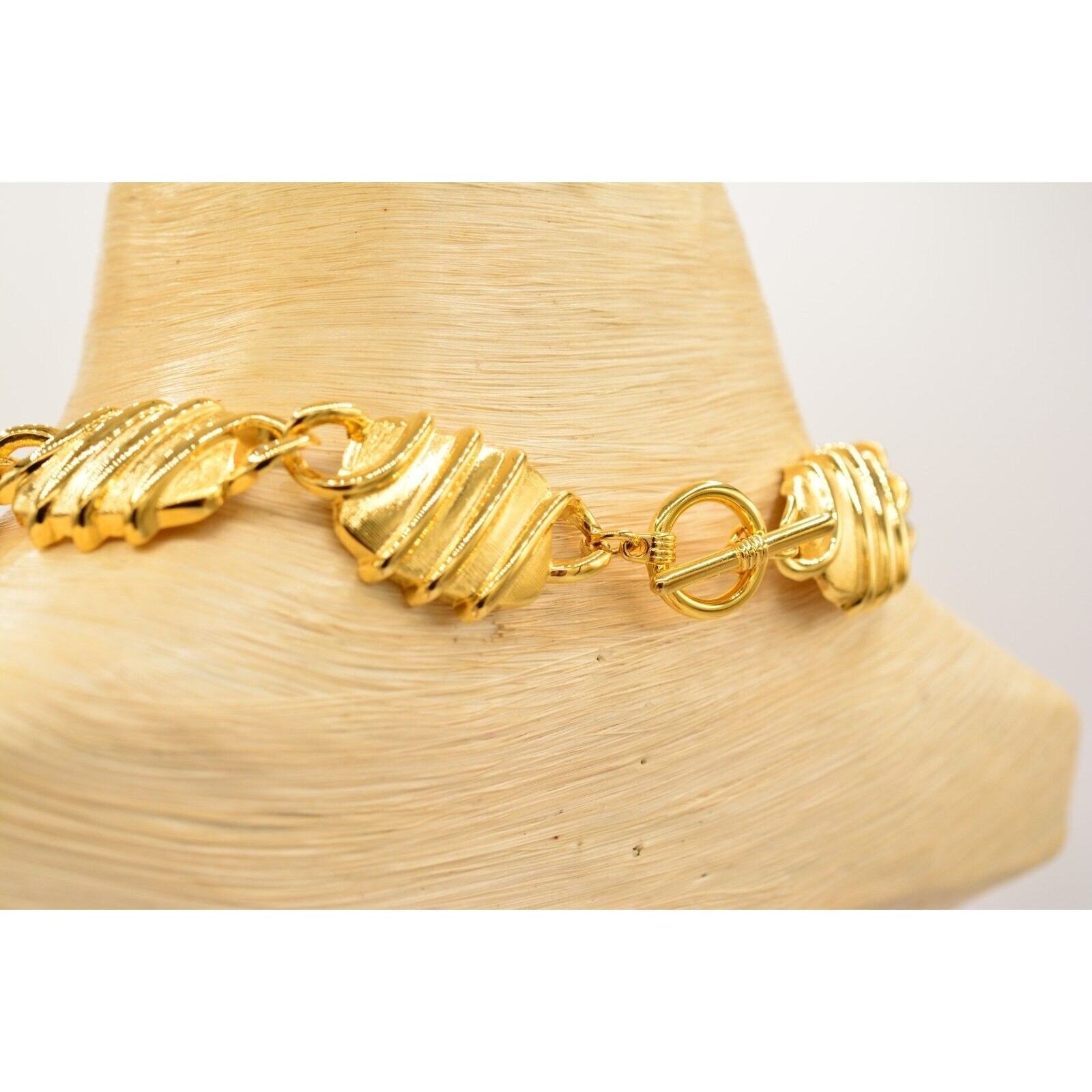Vintage Statement Collar Necklace Polished Gold Linked Chain Chunky 1980s Bin1