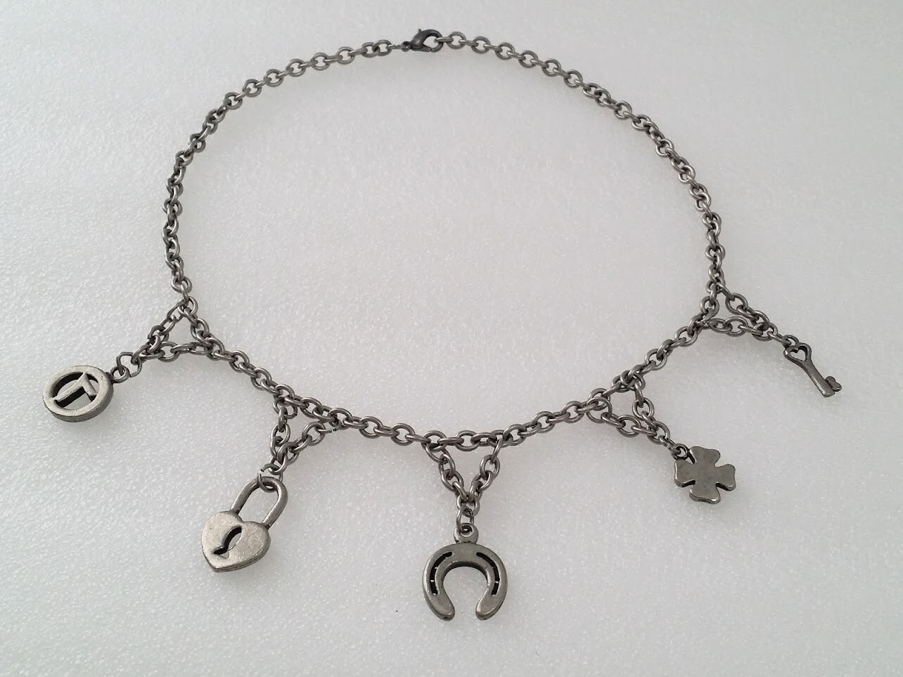 Vintage Pewter Lucky Charm Necklace