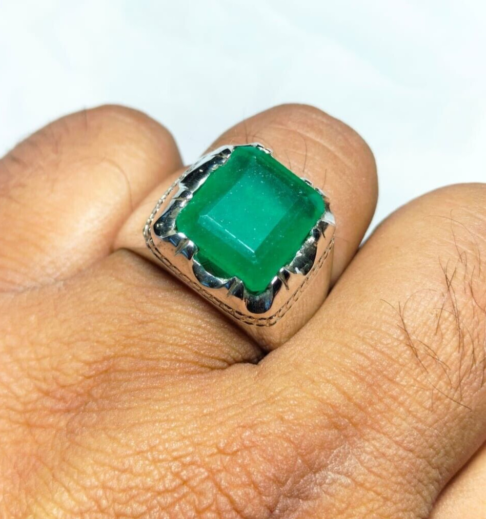Natural Emerald Stone Baguette Cut Emerald Ring Silver 925 Ring Gift Ring