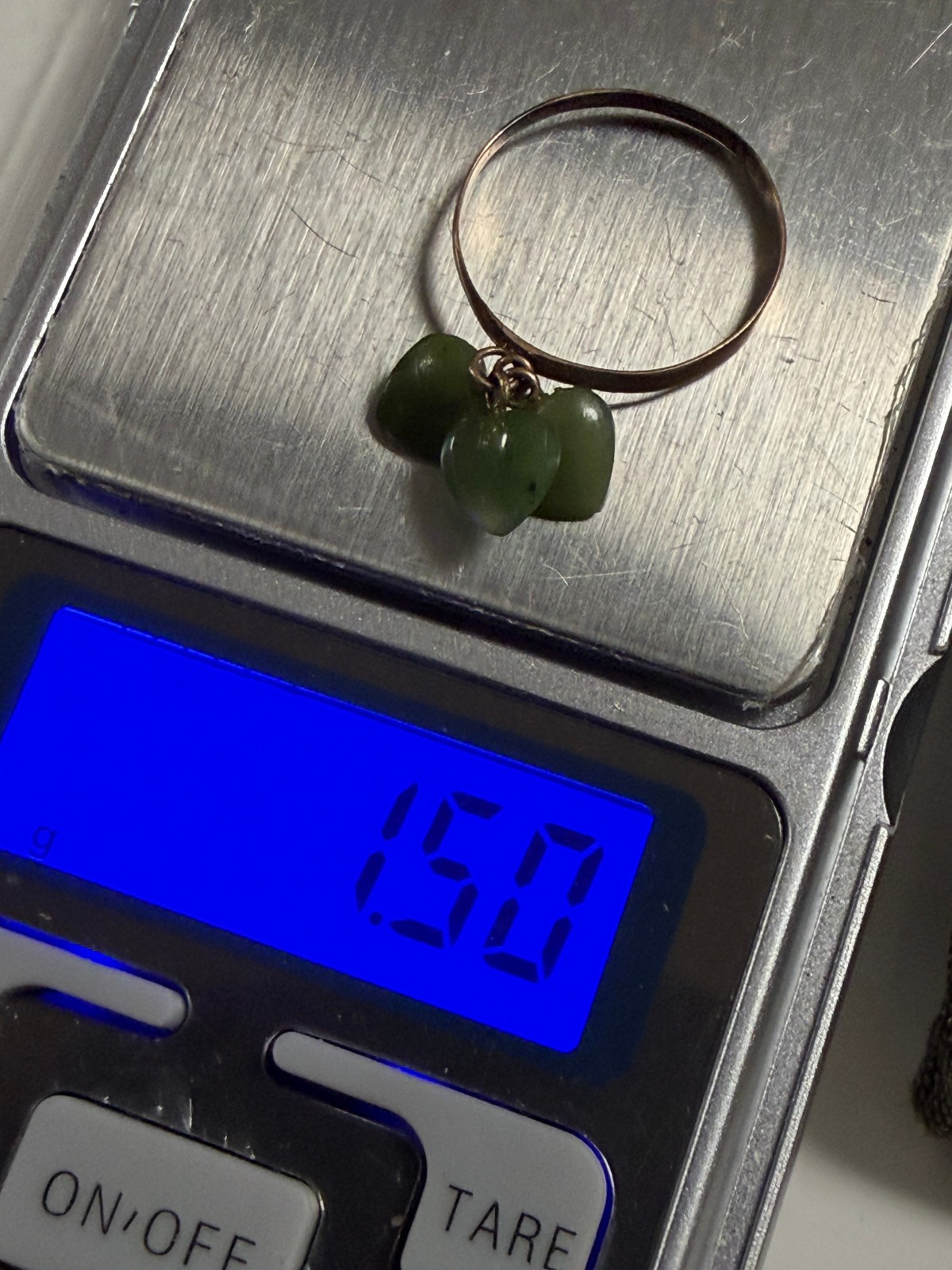 Vintage SOLID 14KT Gold Stamped Jade Hearts Ring Size 8.5 1.5g New Old Stock!