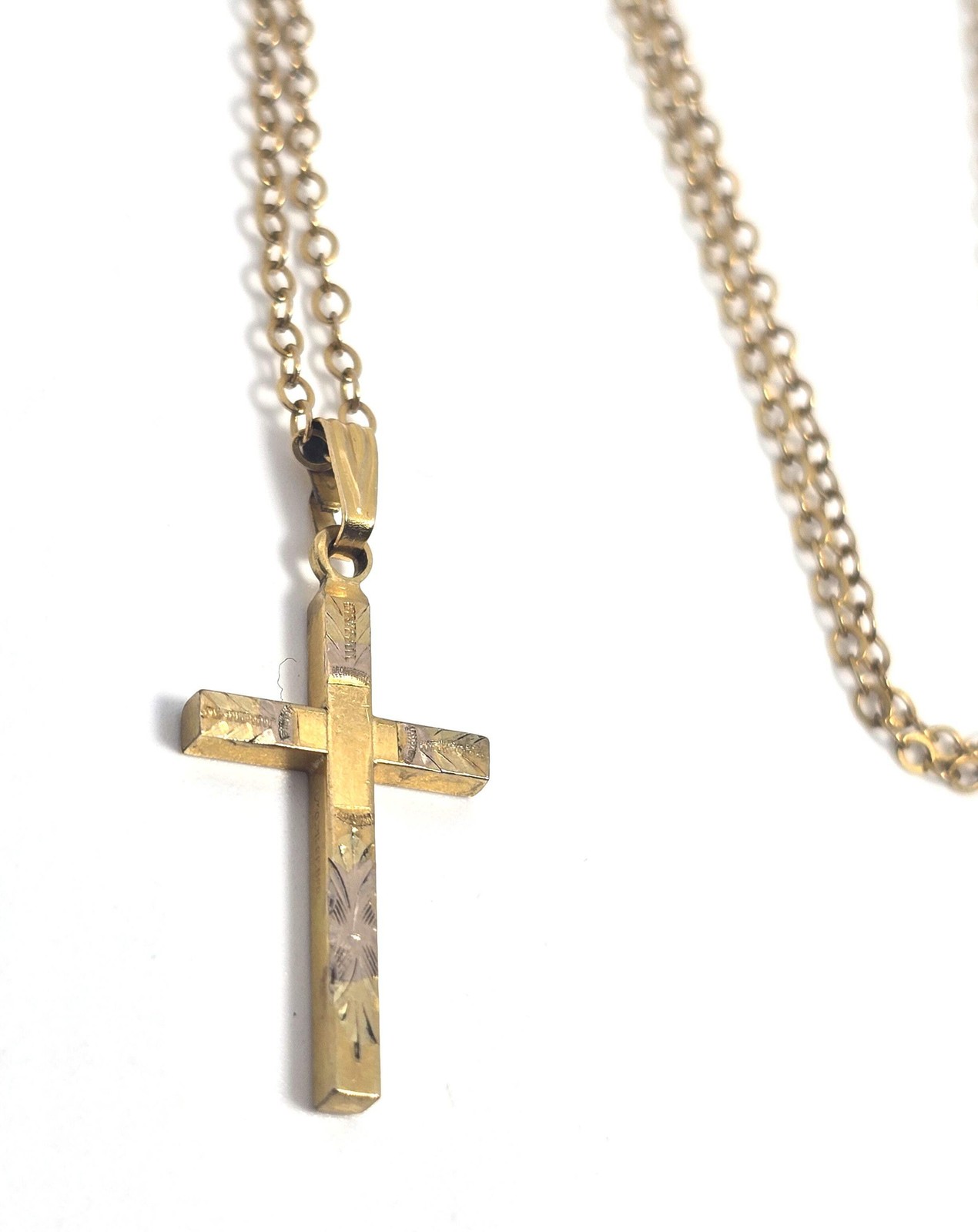 Etched cross vintage gold filled 1/20th 12k gold chain necklace