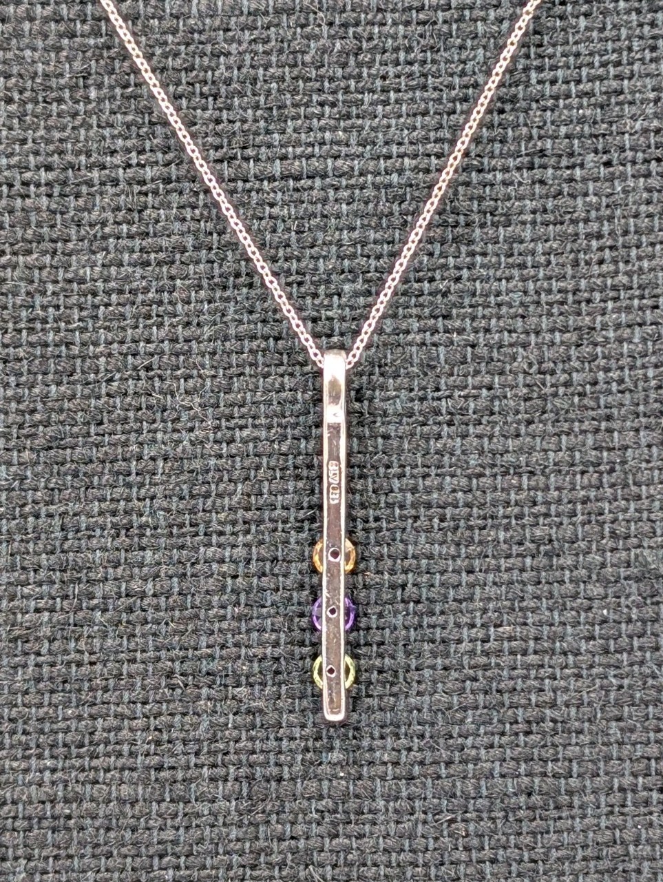 Vtg Sadye L Vassil 925 Sterling Silver 3 Gemstone Bar Pendant 16-18″ Necklace