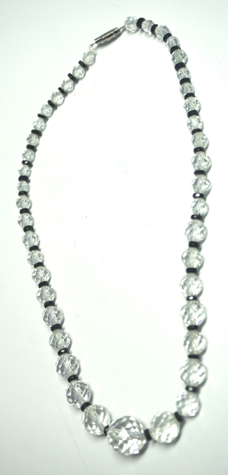 VTG Disco Ball Faceted Crystal Bead Necklace w/Black Spacers & Rhinestone Clasp