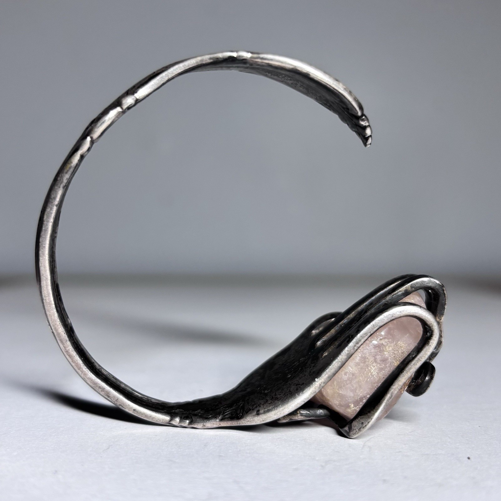Uma Silbey Signed Sterling Silver Rose Quartz Cuff Bracelet 1984 Joan of Arc