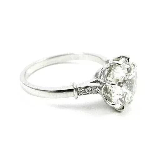 Art Deco Vintage Round Cut Lab Created Diamond 14K White Gold FN Engagement Ring
