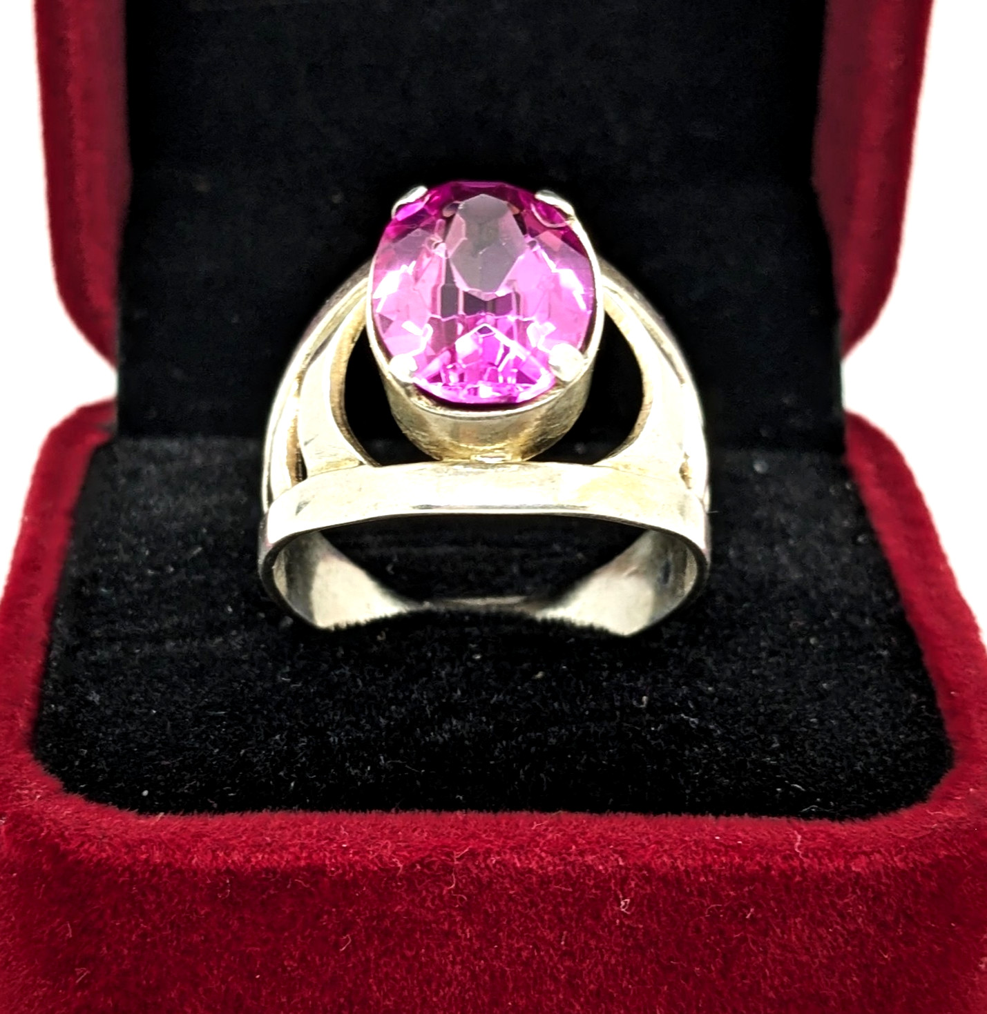 Vintage Luxury Soviet RING Silver⭐️875 with Big Bright Ruby -10.5US (20mm) | #77