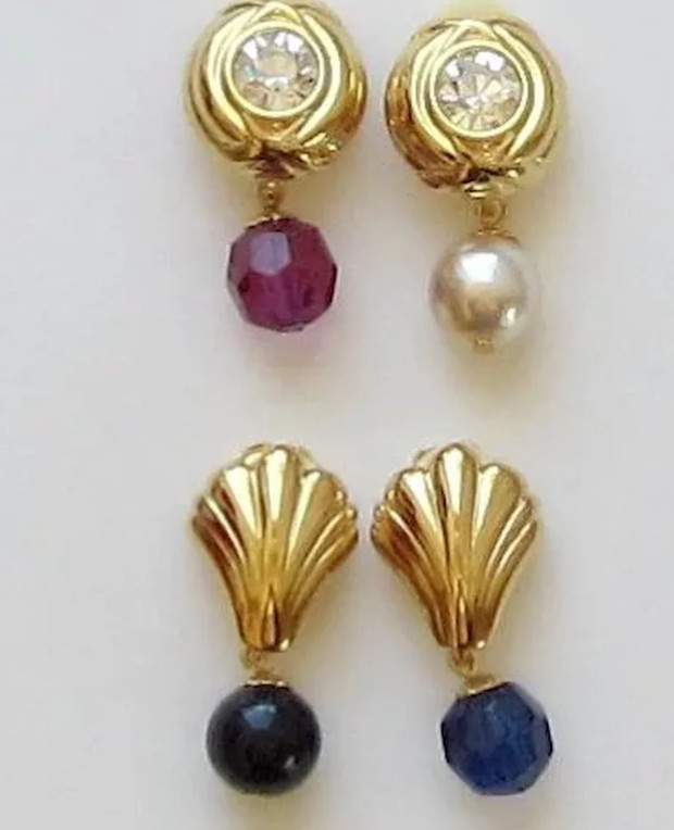 NOLAN MILLER Gold Plated Rhinestone & Bead Interchangeable CLIP Earring Set NEW