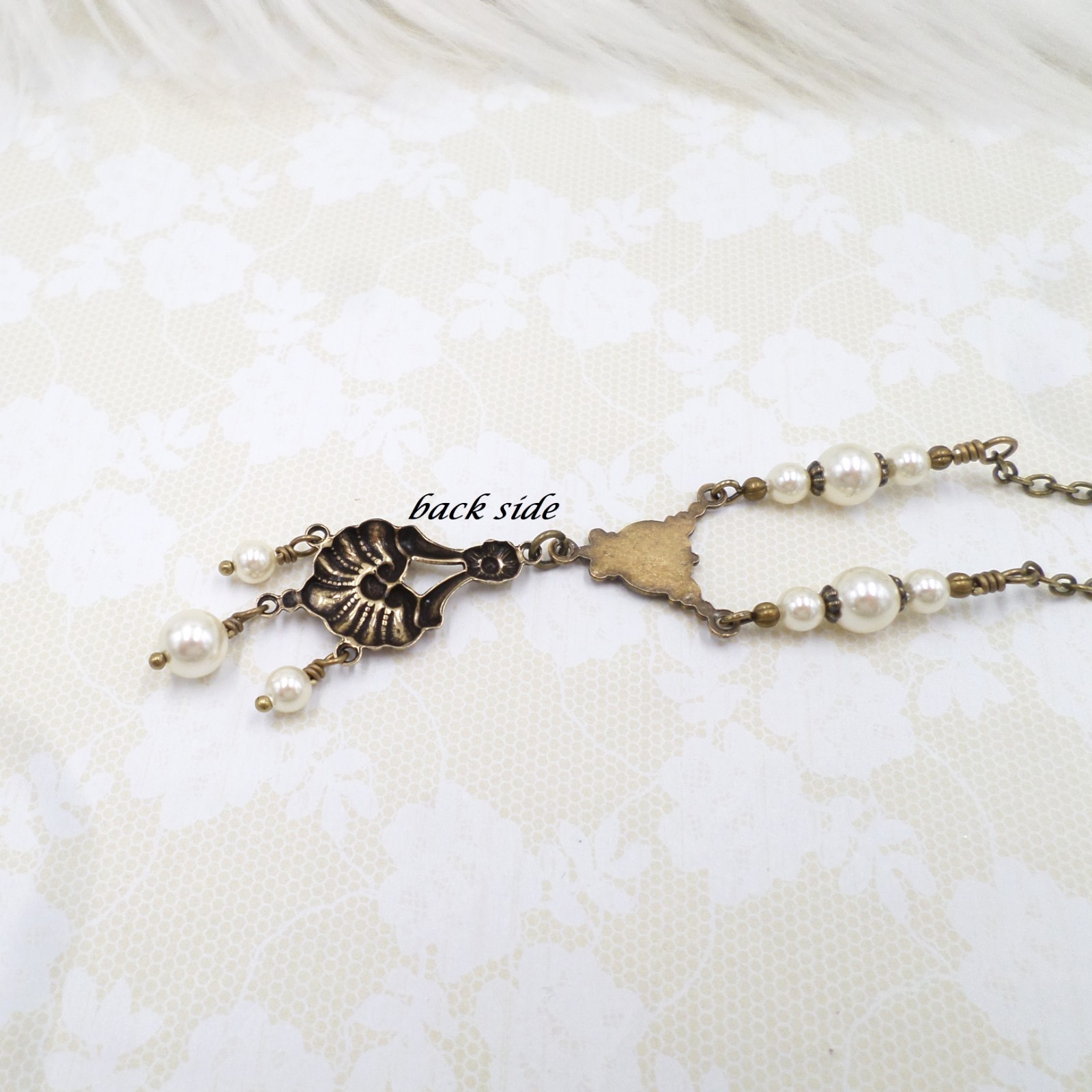 Victorian Pearl Necklace: Antique Brass Romantic Floral Handmade Vintage Jewelry