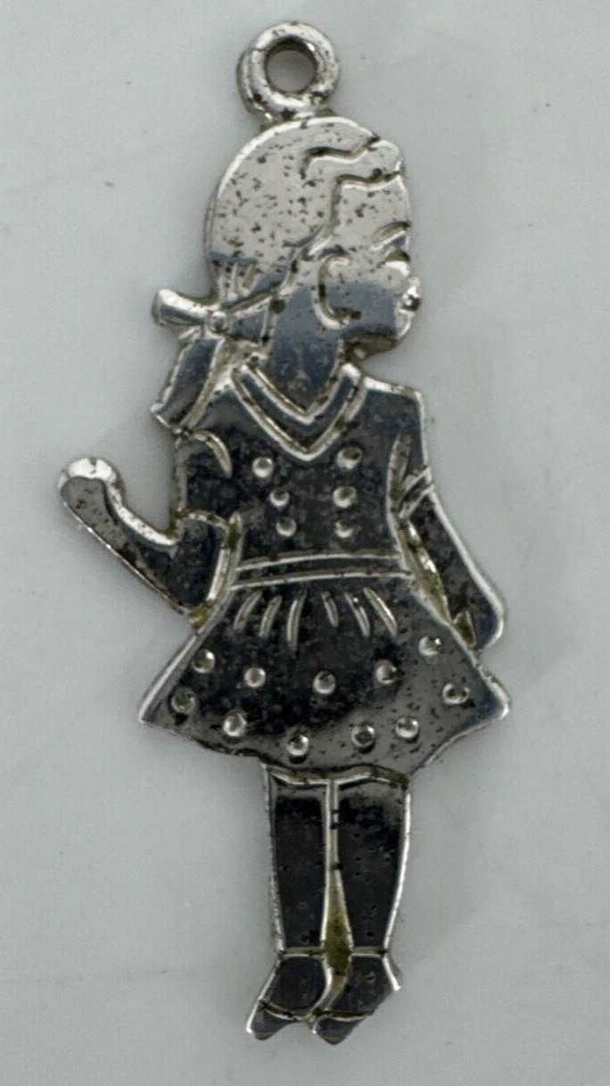 STERLING Silver 925 Polka Dot Dress Pony Tail 1950’s Style YOUNG GIRL CHARM