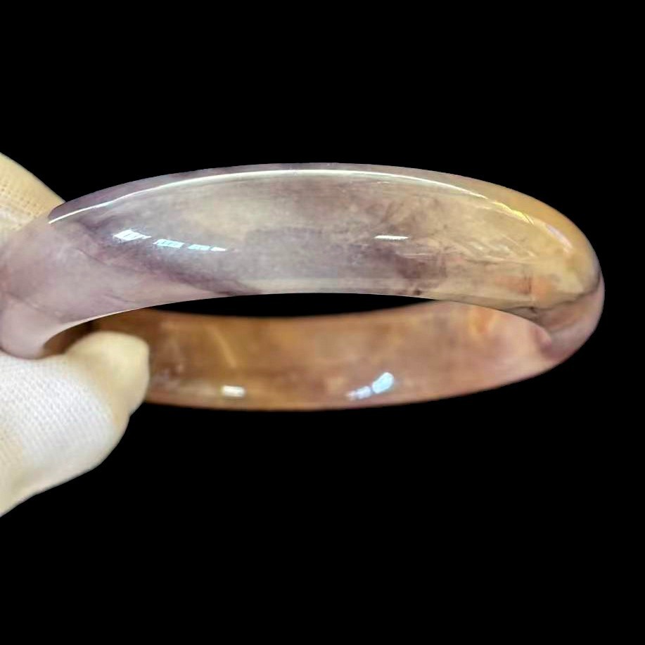 Landscape Natural Jade Bracelet Bangle, Width 14 mm, Inner Perimeter 7.4 inch