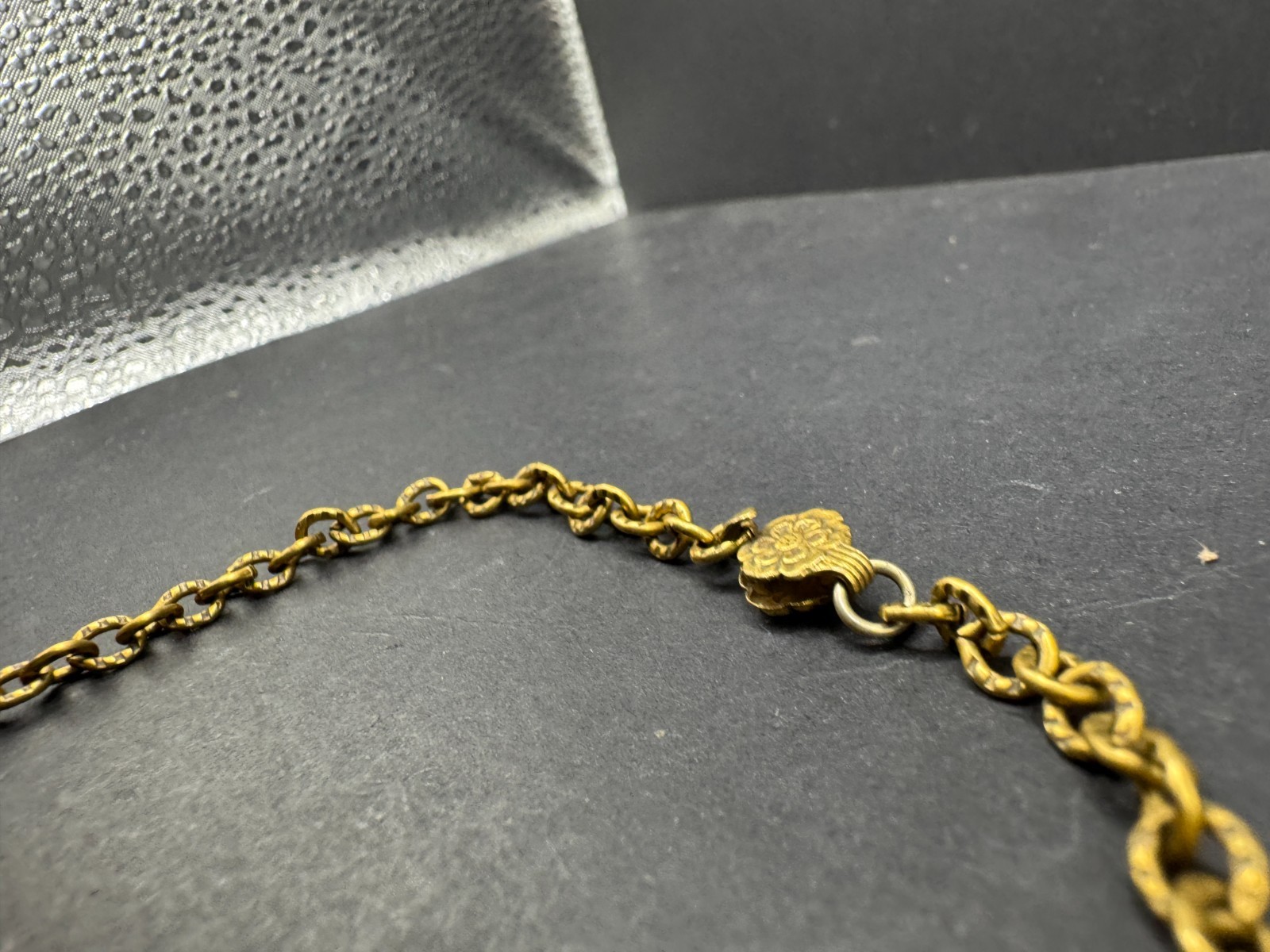 Czech Glass Art Deco Cabochon Floral Brass Necklace