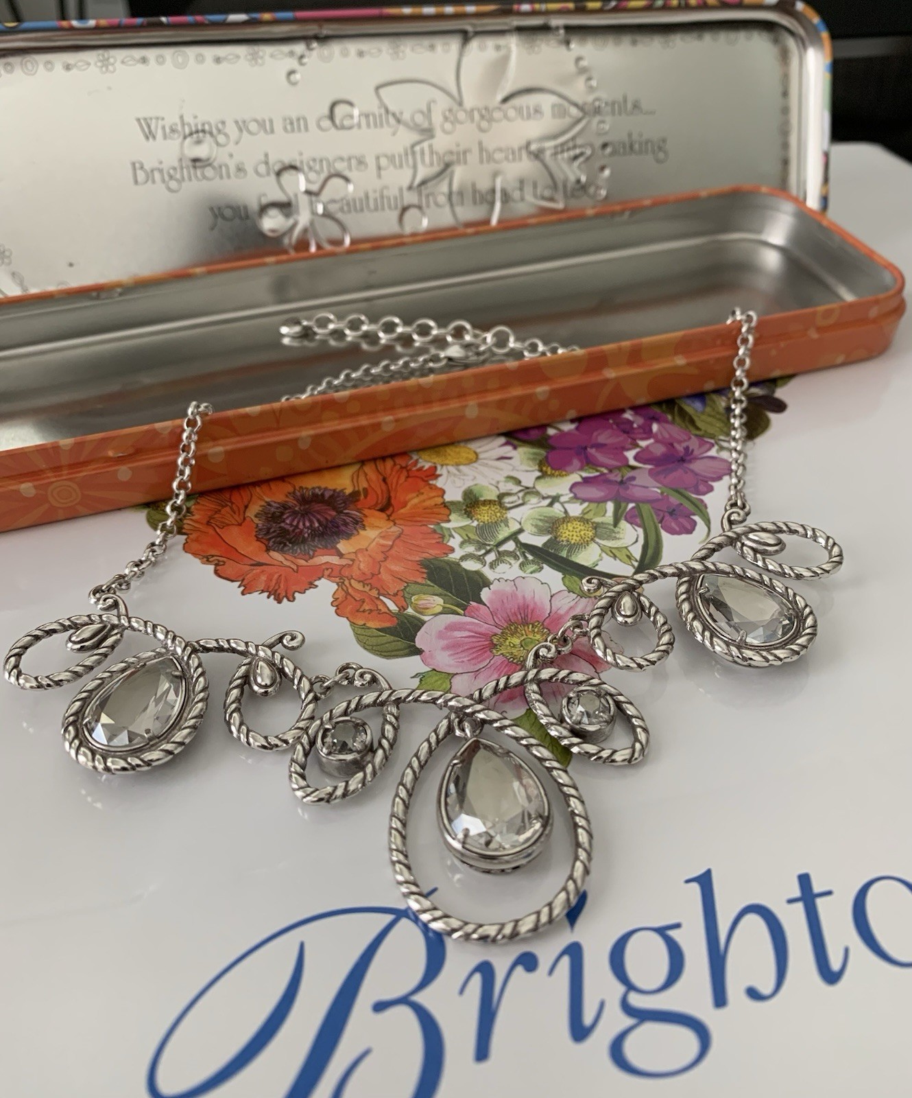 STUNNING Vintage Brighton “TIMEPIECE” CRYSTAL Choker, Adjustable, Original Case