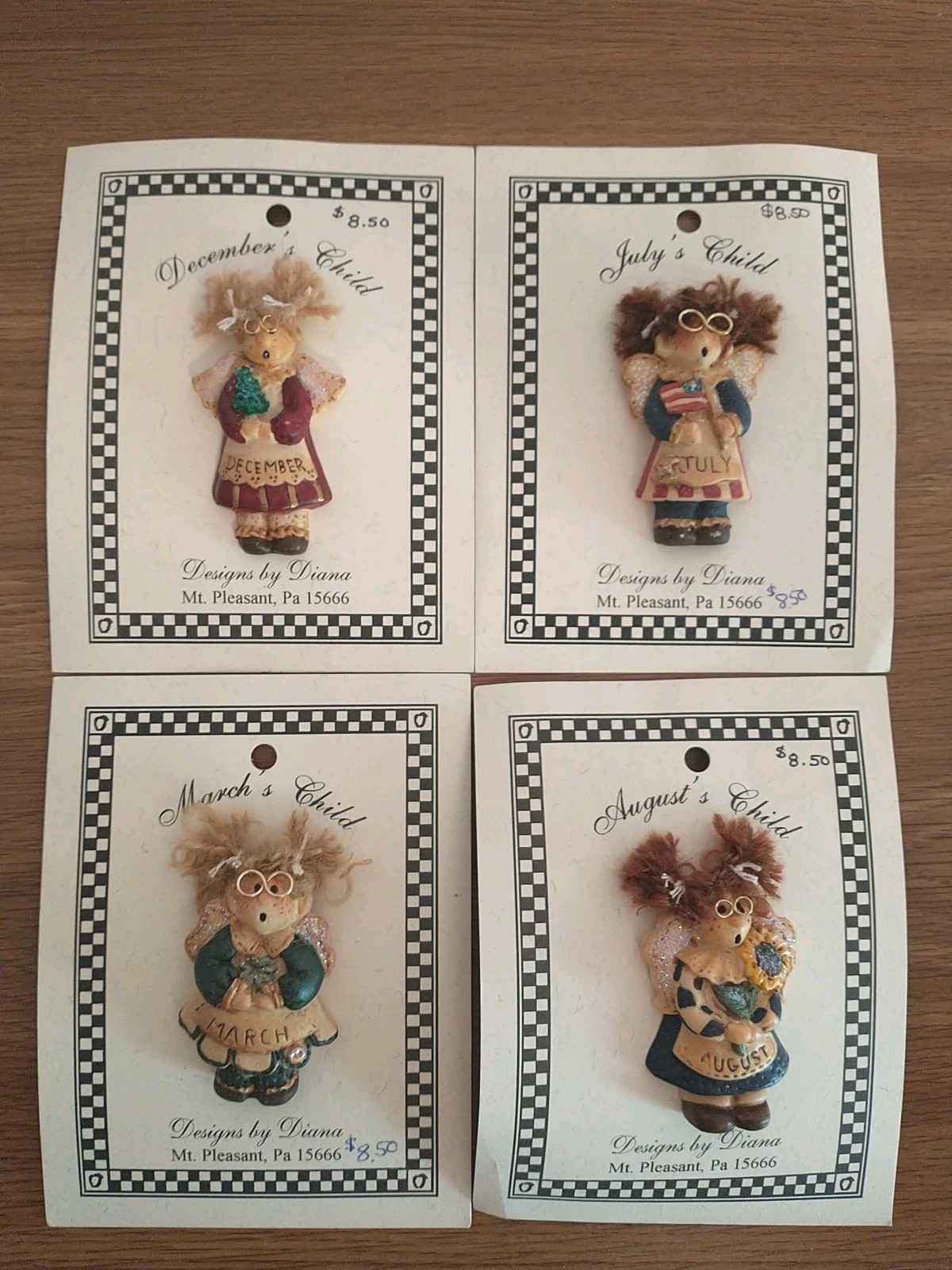 VTG Diana Zufall Sculpted 2.5″ Birthday Brooch Lot of 4