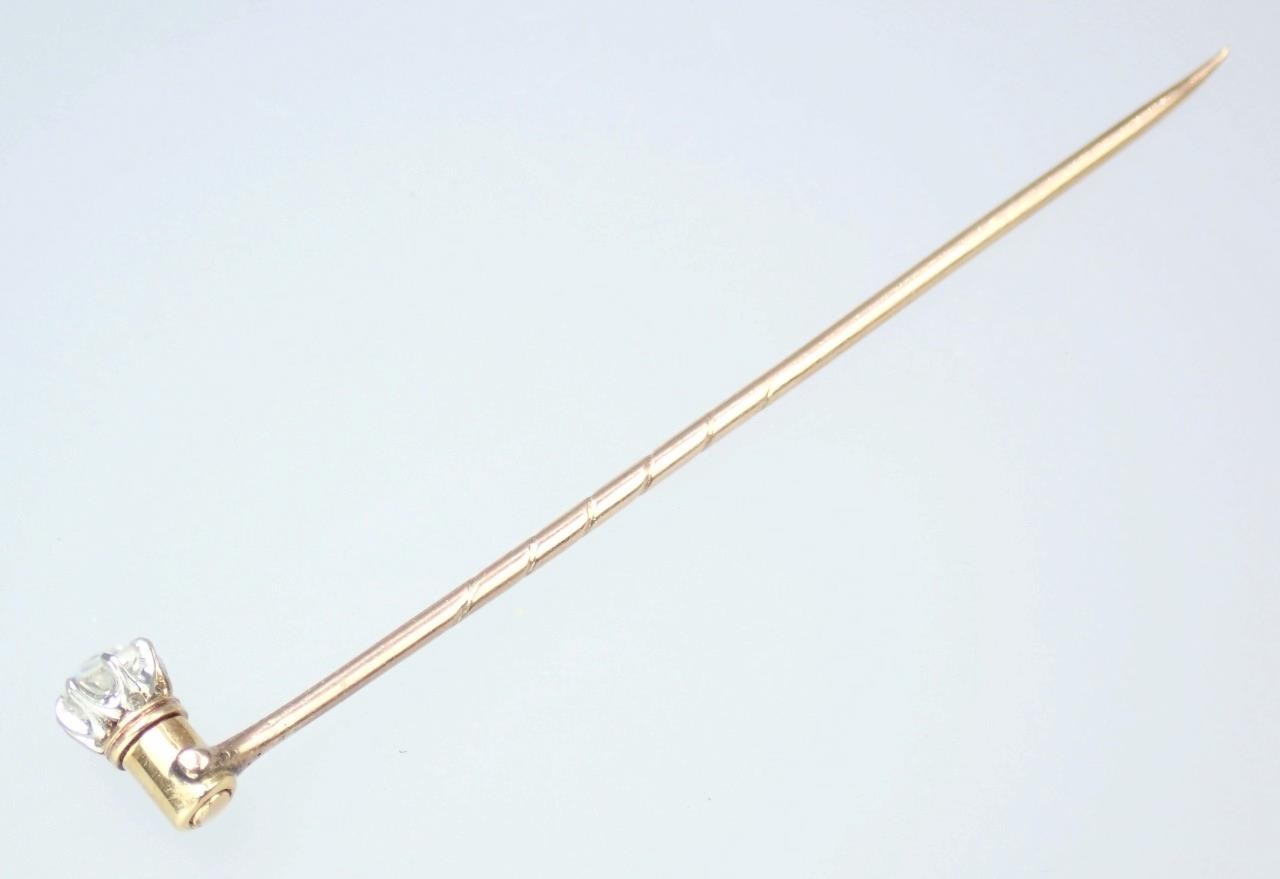 Pretty Antique Victorian 12K Gold Old Mine Cut Diamond Collar Stud Stick Pin Box