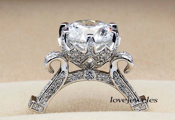 Lab-Created 2.90CT Round Cut Diamond Vintage Engagement Ring 14K White Gold Over