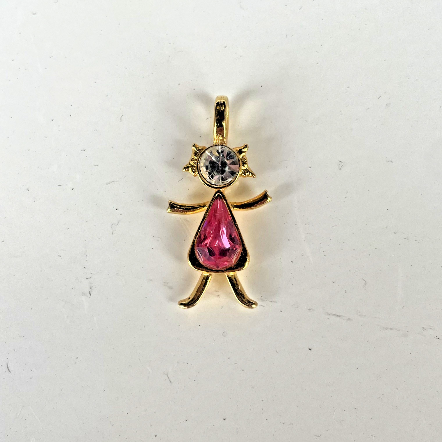 Vintage 1997 PSCO October Birthstone Girl Pendant GoldTone Pink Austrian Crystal