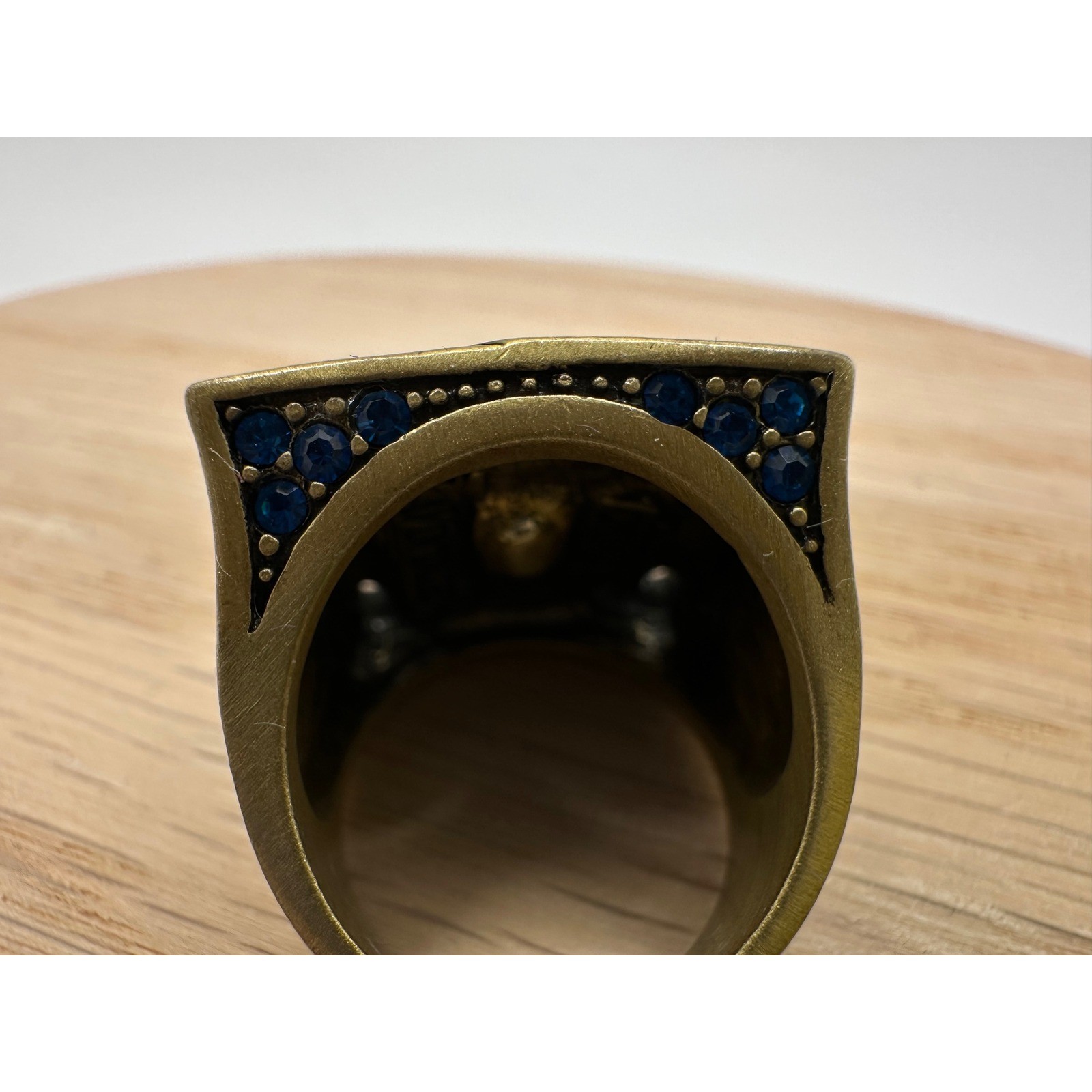 Rare LA Vintage Blue Crystal Celtic Square Statement Ring Gold Tone Size 6