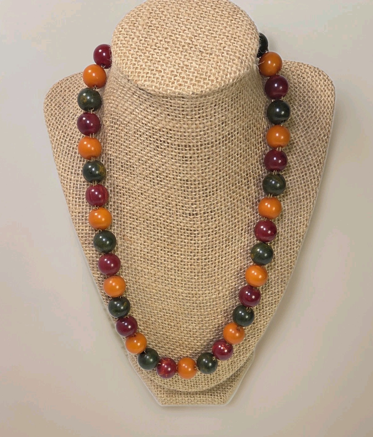 Vintage Butterscotch Spinach Green Cherry Red Bakelite Catalin Beaded Necklace