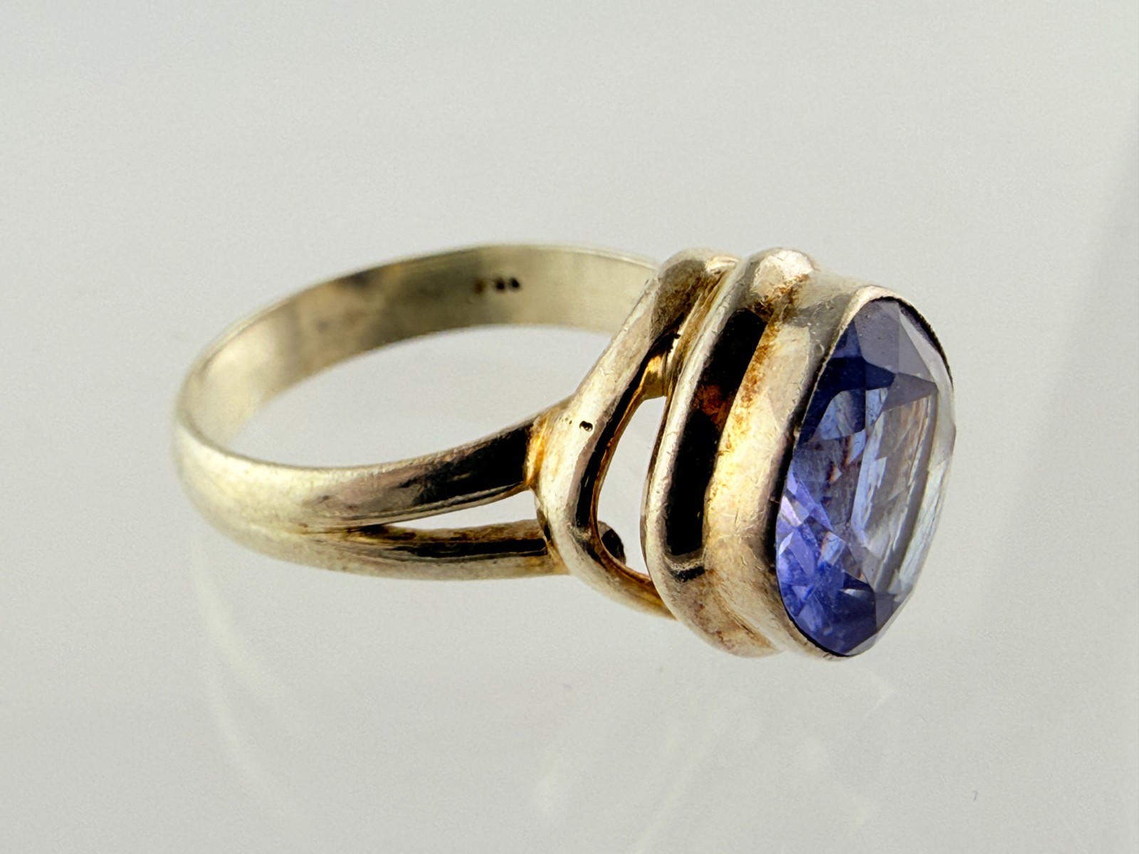 Vintage Sterling Silver Alexandrite Color Change Glass Blue Purple Ring Size 7.5