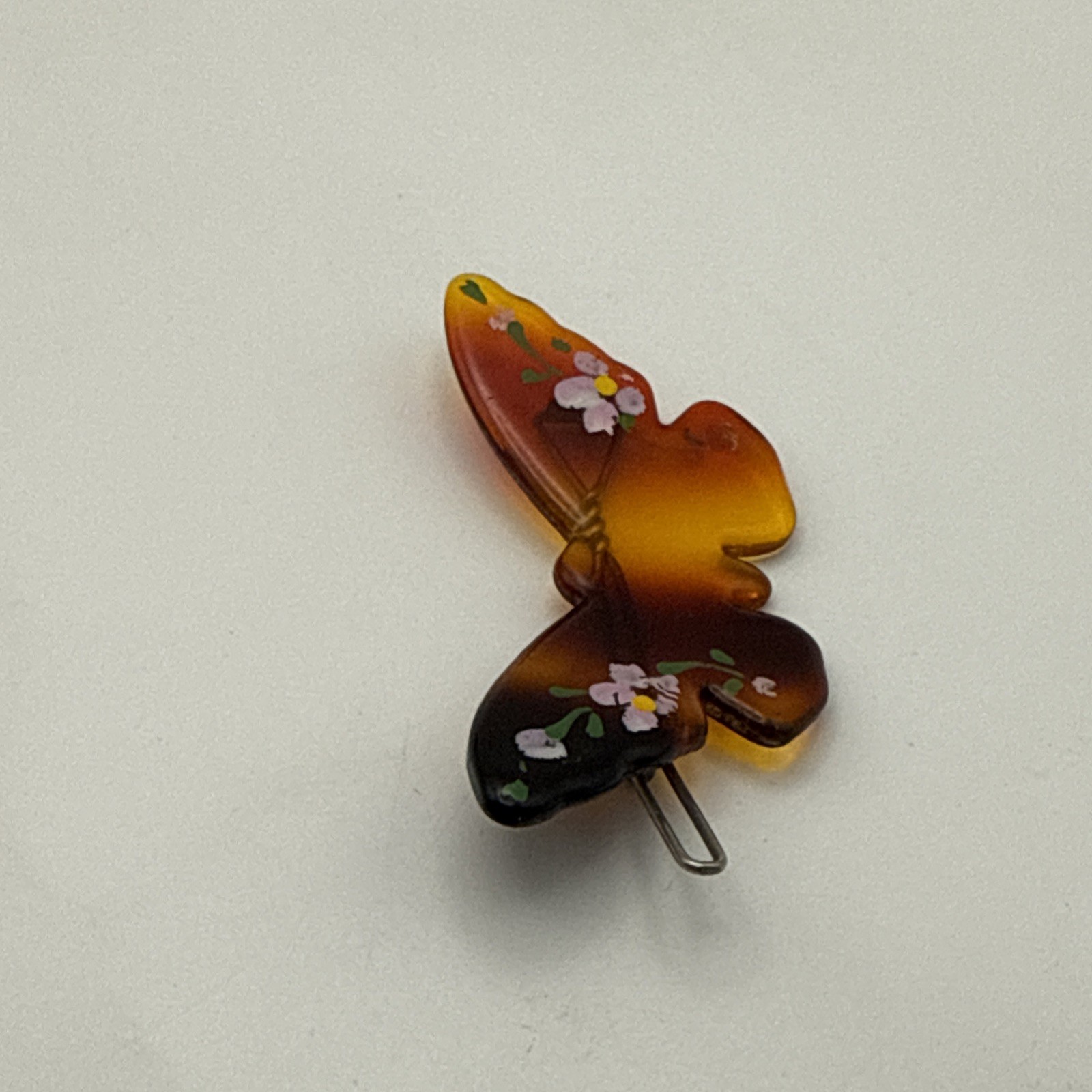 Vintage Rhinestone Celluloid Acetate 3-D Flower Pin And Butterfly Hair Clip