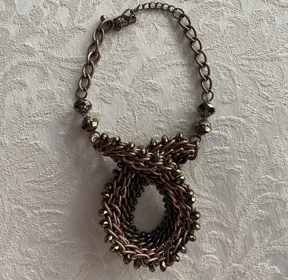 Chainmaille Statement Necklace 21” Copper Bronze Color Byzantine 4n1 Chain Weave