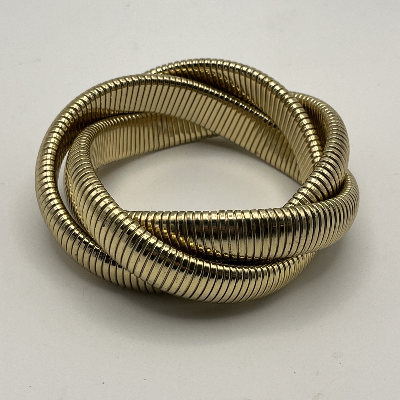 Vintage Omega Chain Cuff Triple Cobra Twist Bangle Bracelet Gold Tone OS Stretch