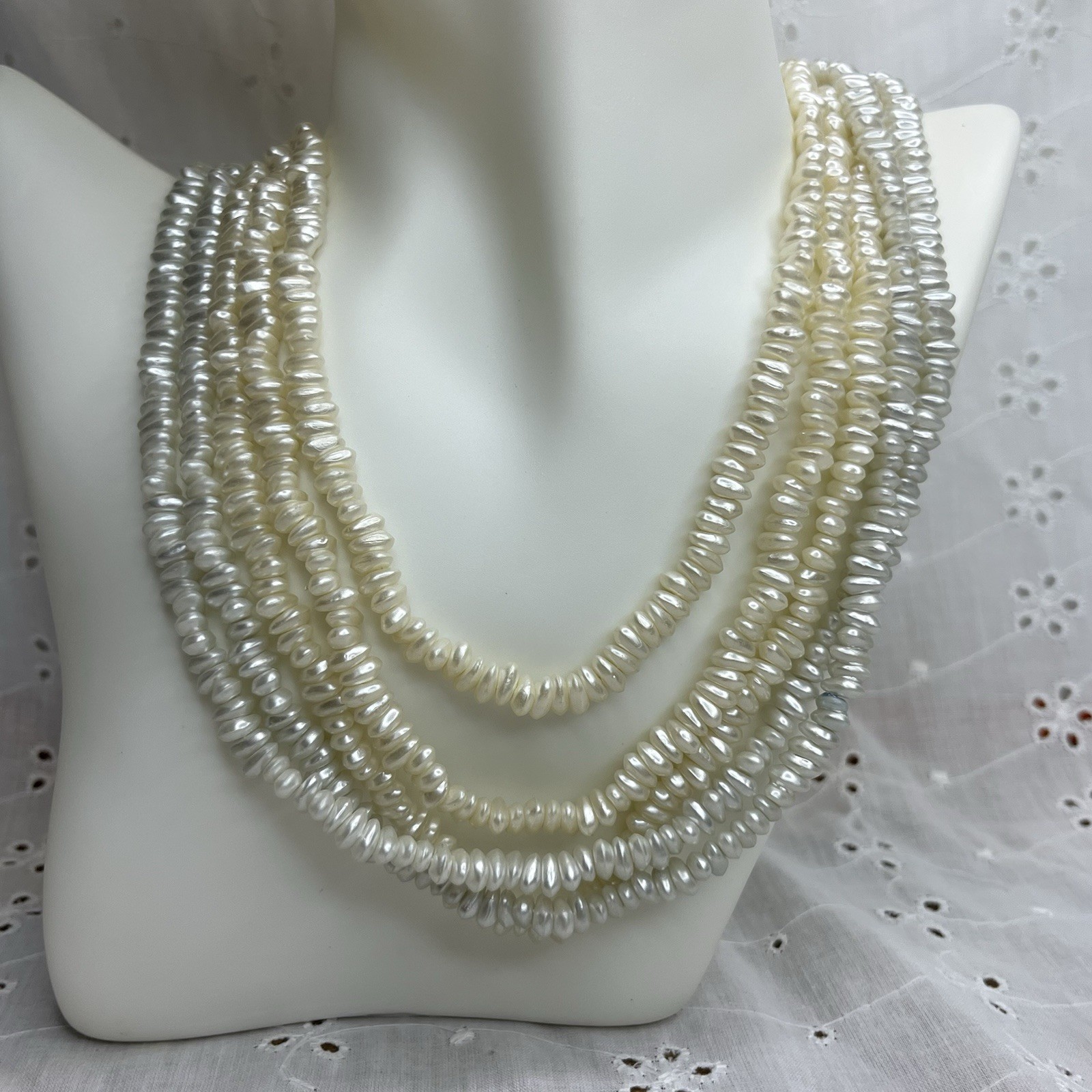 Vintage Multi Strand Faux Baroque Pearl Beaded Necklace