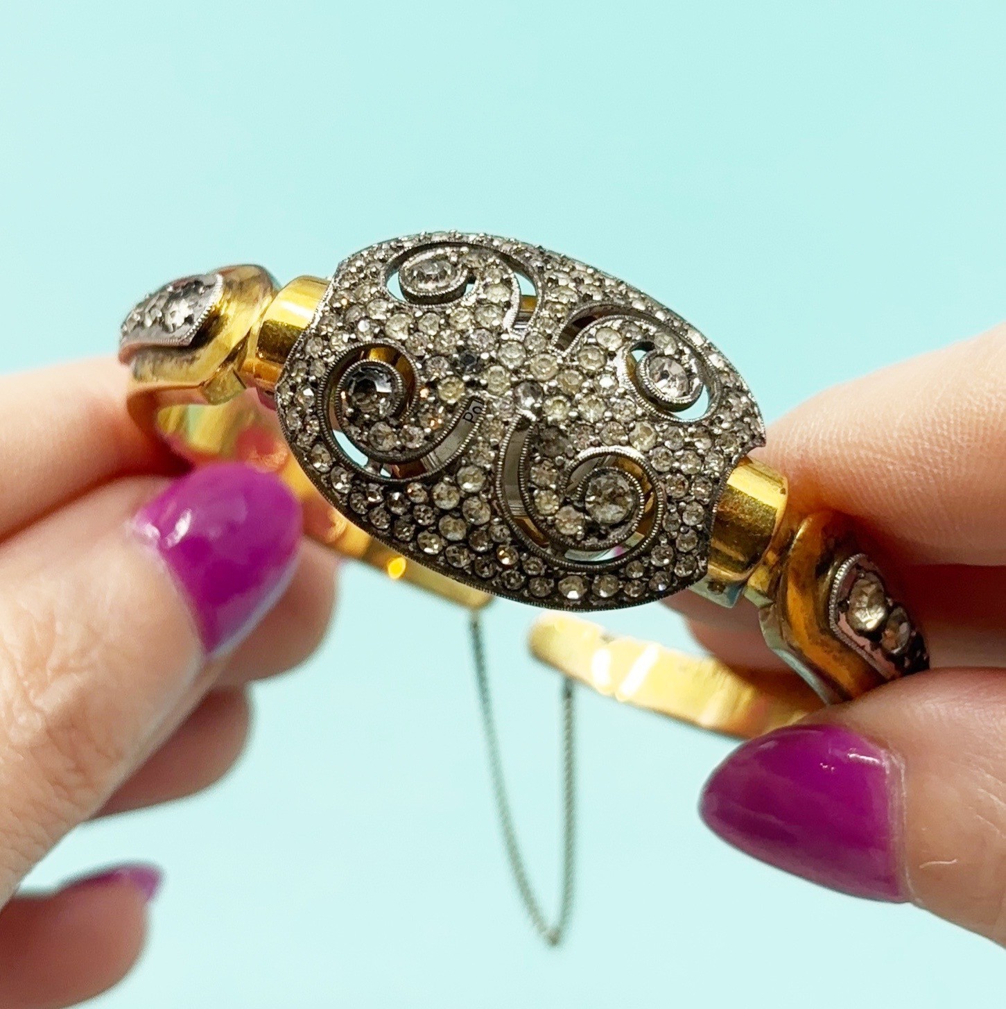 French Potens Prima Hidden Watch Bracelet Paste Set Gold Filled Retro