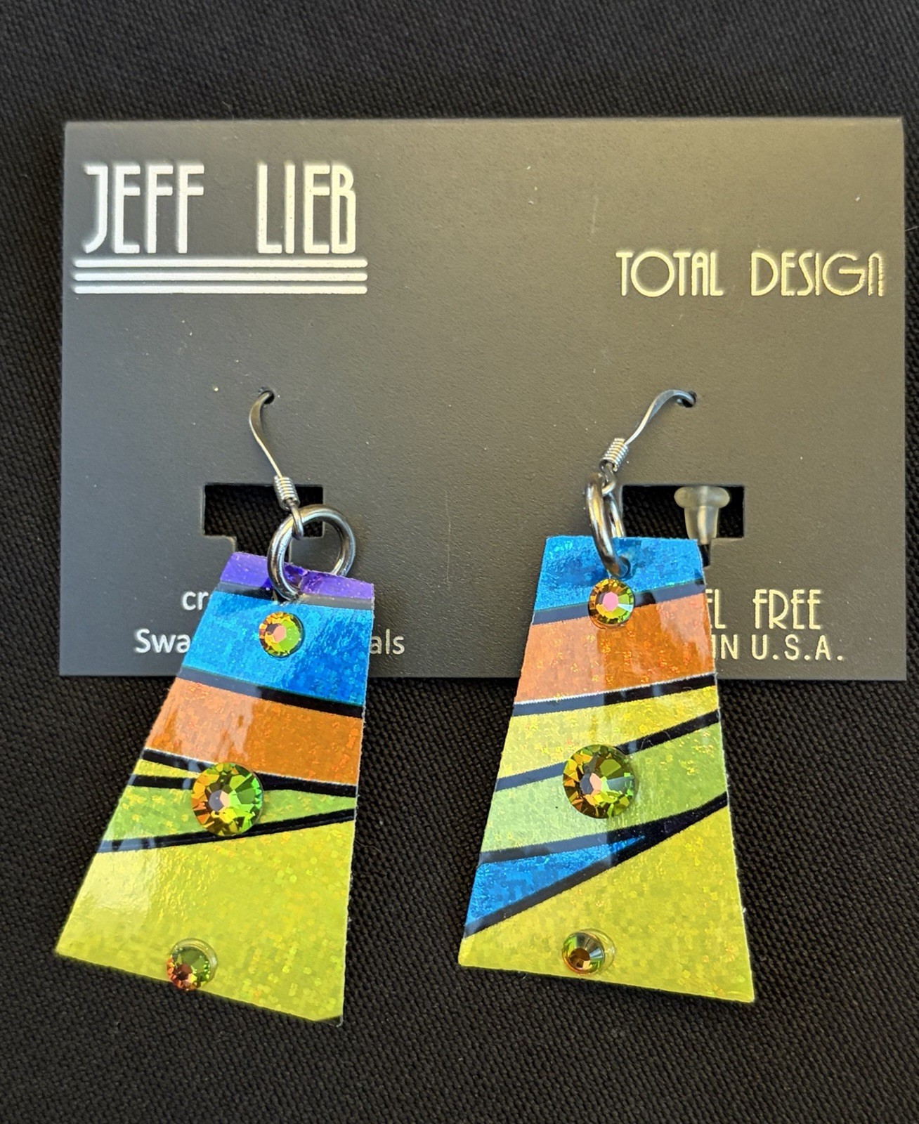 NEW Jeff Lieb Swarovski Chrystals Multi-Color Earrings FUN!