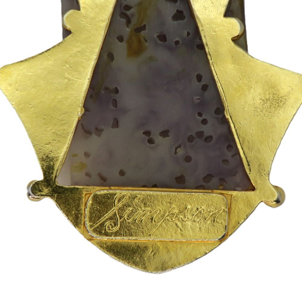 Vintage Adele Simpson faux Purple Jade Gold-Tone Ornate Large Pendant Necklace