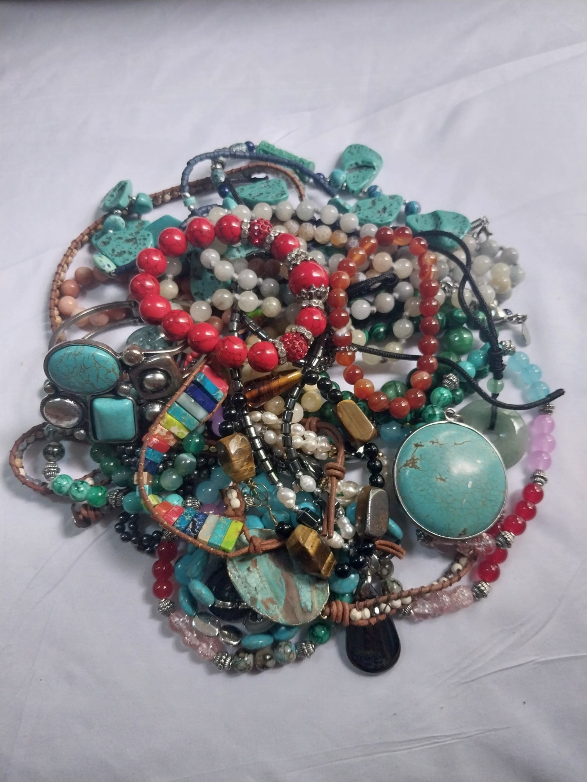 Vintage to Mod Lot of Stone Jewelry with Various Gemstones 1Lb Lovely!