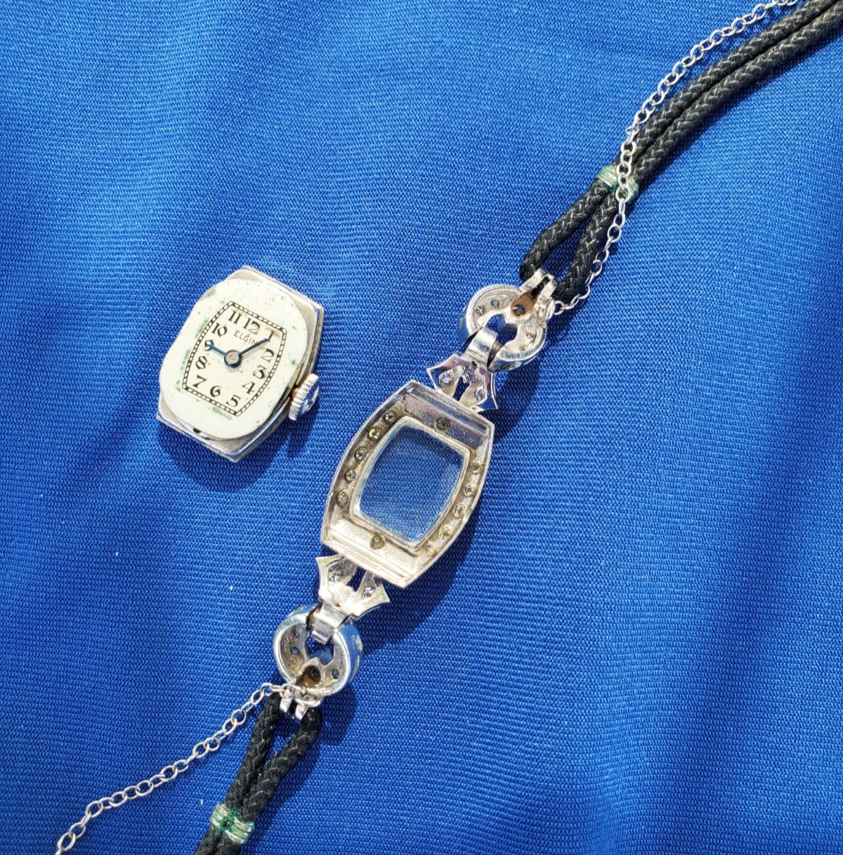 Original EARTH MINED DIAMOND Deco Elgin Watch Gatsby era Vintage PLATINUM Case