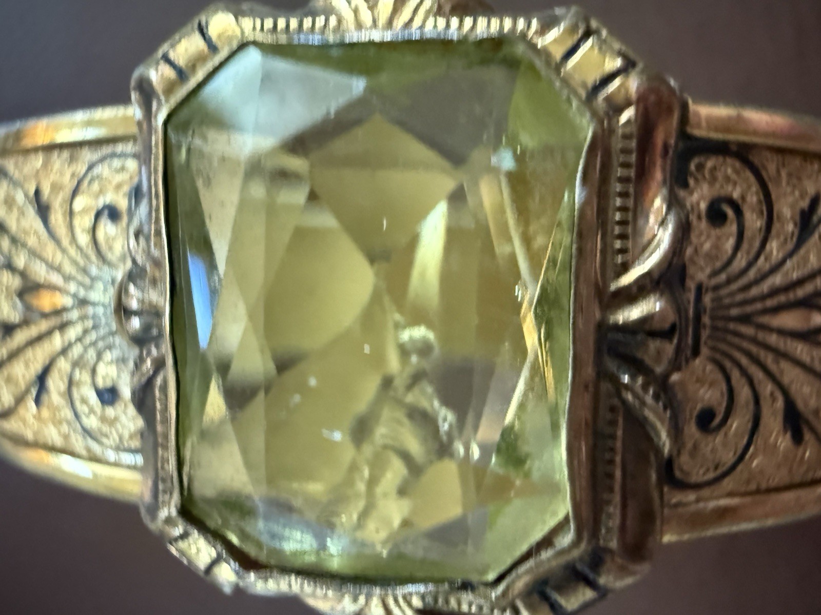 Antique Art Deco Bangle JJ White Bracelet Gold Plated Green Stone Vintage