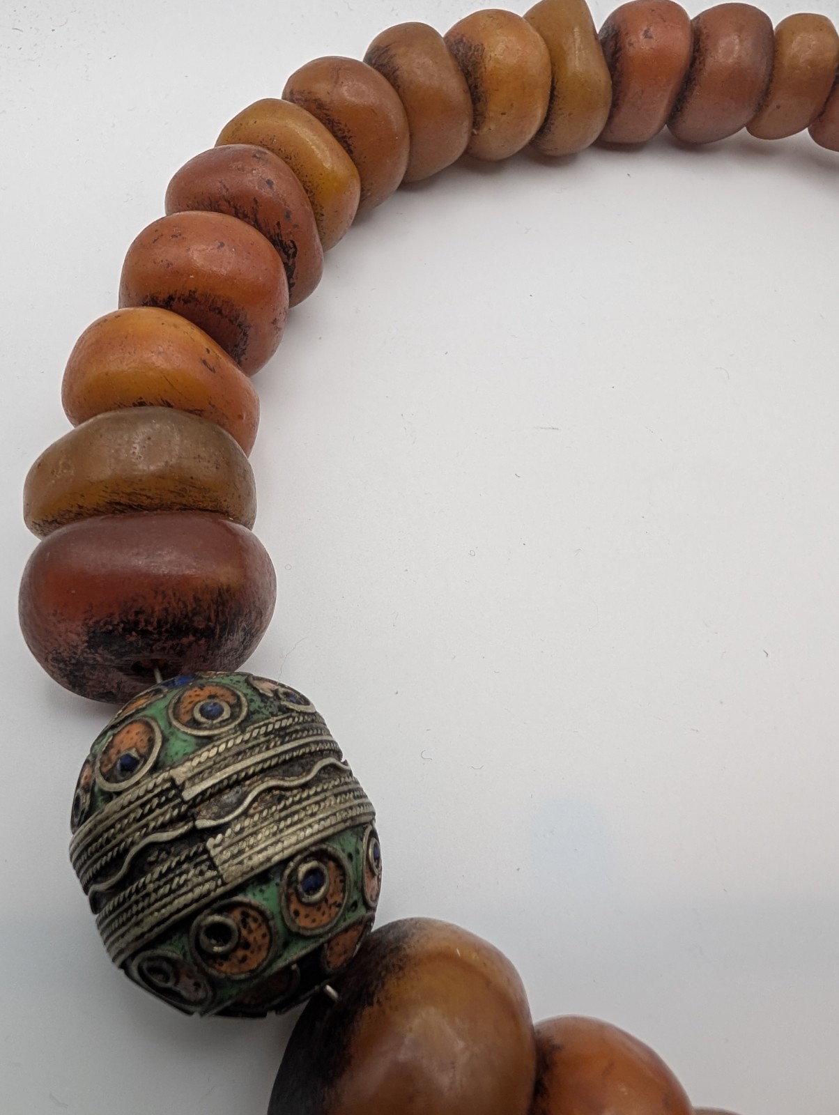 Vintage Moroccan Style Resin Bead Necklace – Large Enamel Focal Bead