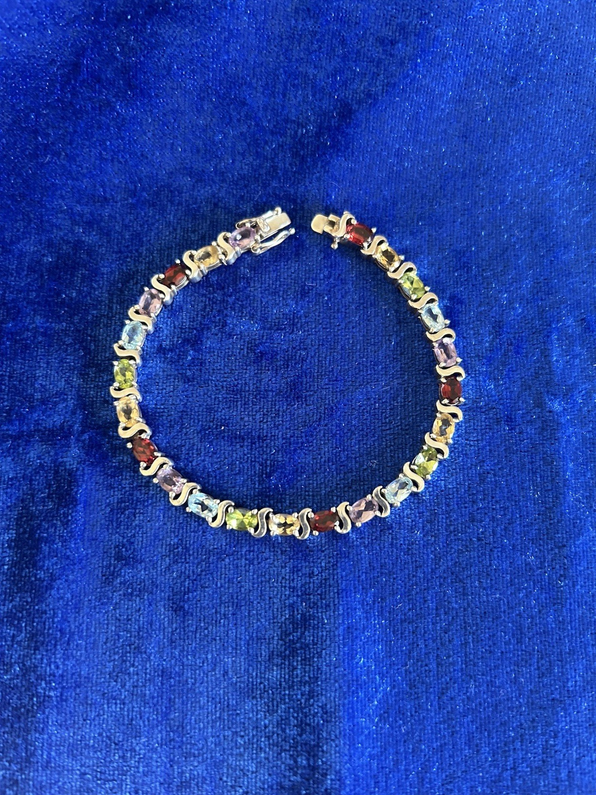 Vintage Estate Sterling Silver Multi Gemstone Bracelet 16.1gms 7 3/4