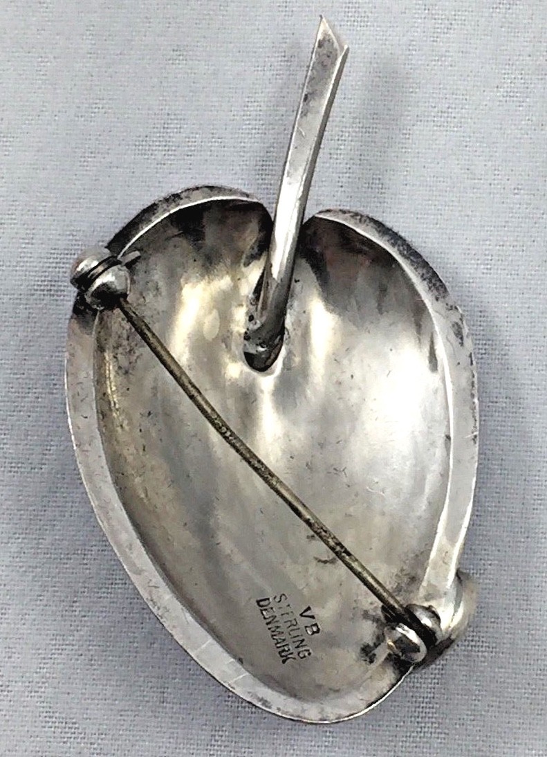 Volmer Bahner Denmark Sterling & Blue Enamel Large Leaf Pin