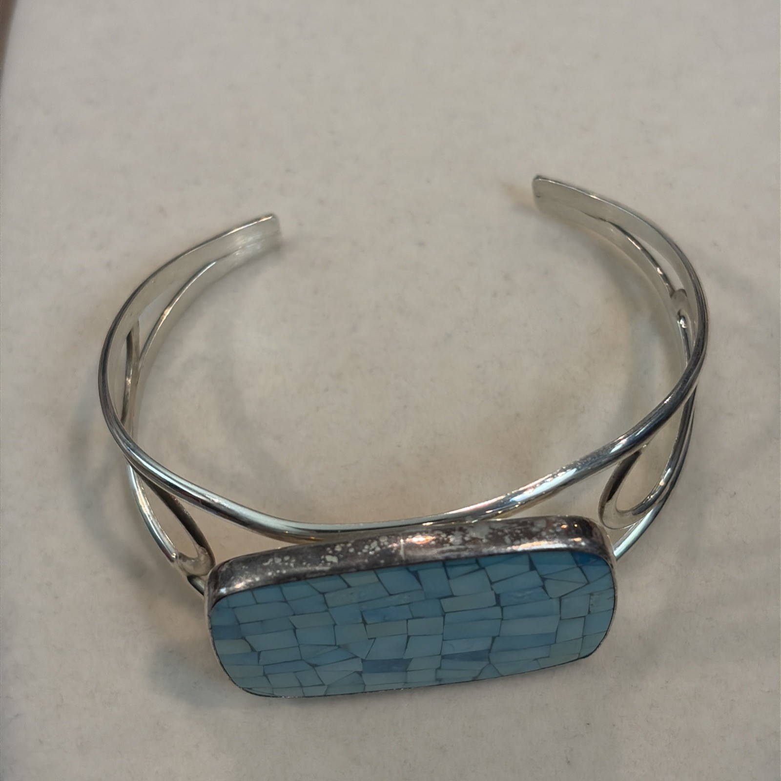 DTR Jay King vintage turquoise mosaic cuff bracelet 925 silver – Size 6-1/2, 30g