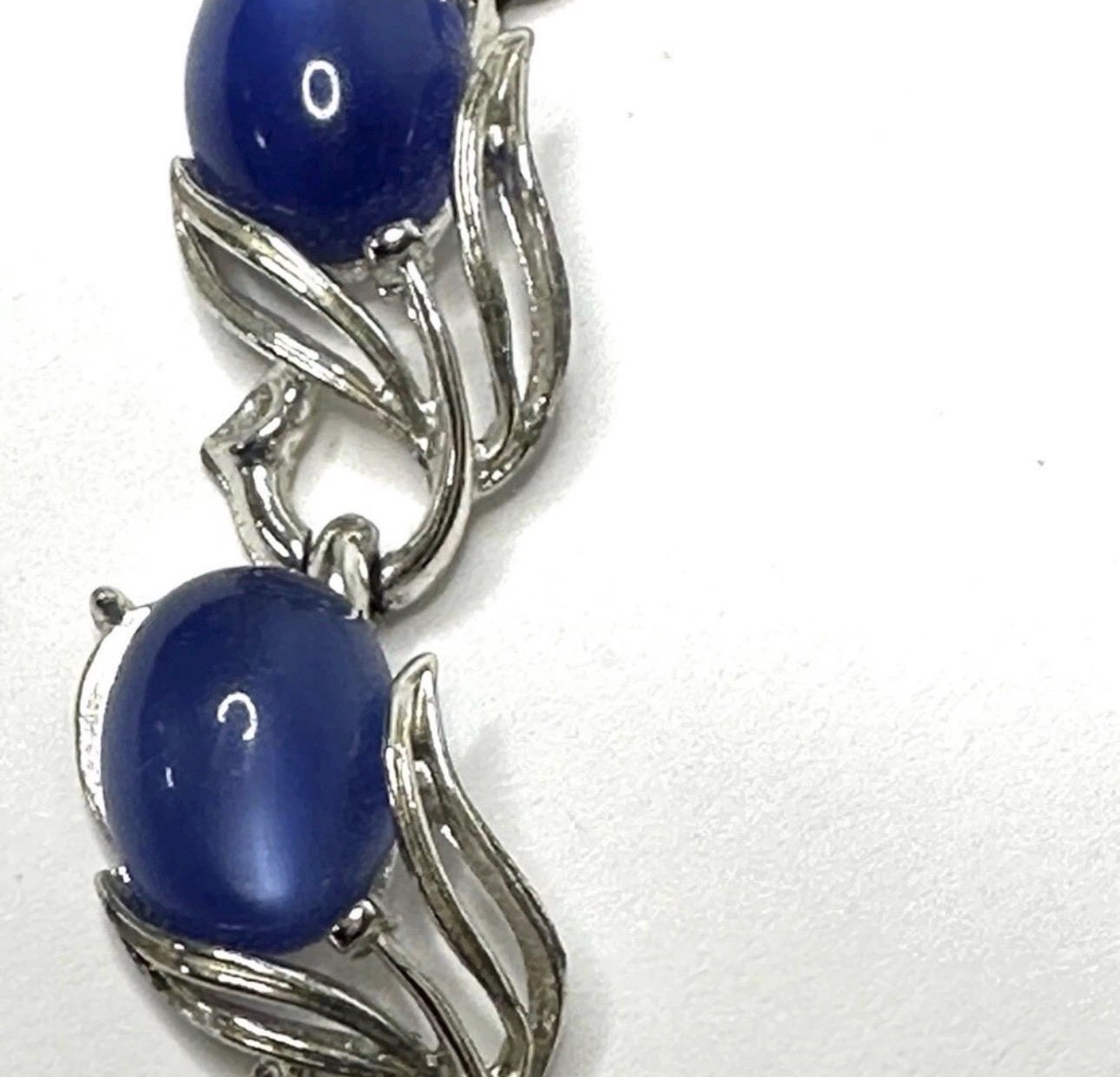 Vtg 1950s Lisner Signed Cobalt Blue Cabochon Leaf Necklace Bracelet Demi Parure