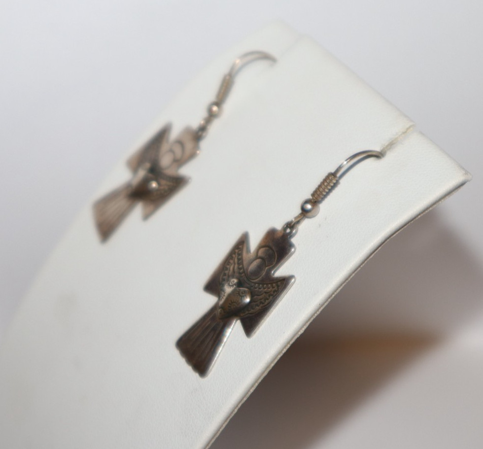 Vintage Carolyn Pollack Silver Designer Cross with Heart Angel and Earrings Set