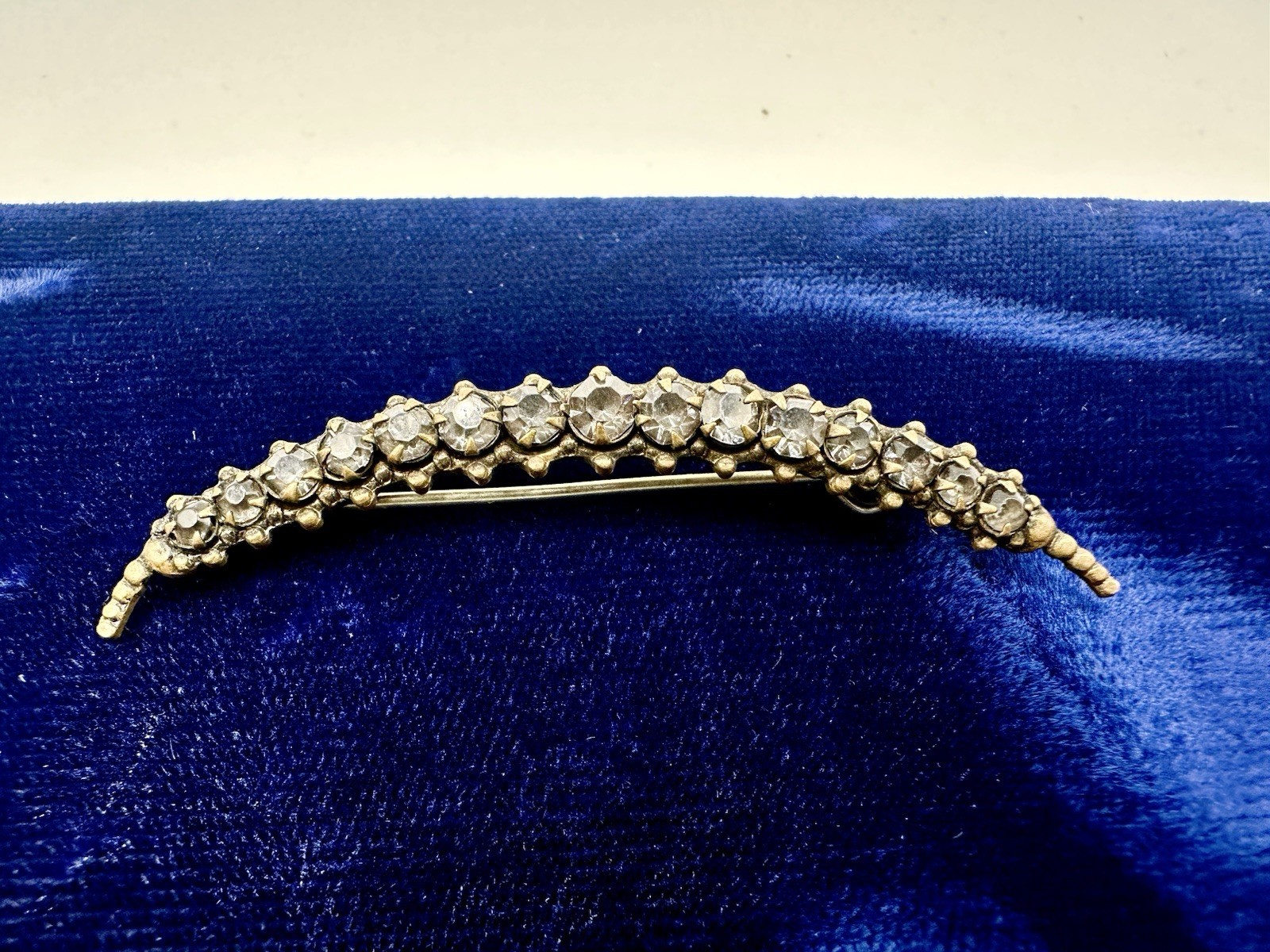 Antique Victorian Brooch Pin Crescent Moon Love Luck Paste Stones C Clasp Read