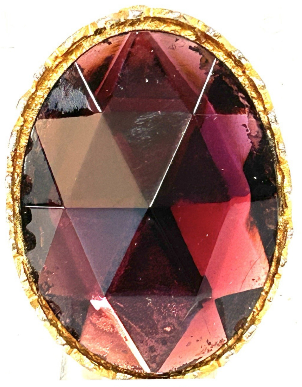 VINTAGE unsigned PURPLE AMETHYST FOIL GLASS GOLD TONE OVAL PIN SLIDE 1 .75″
