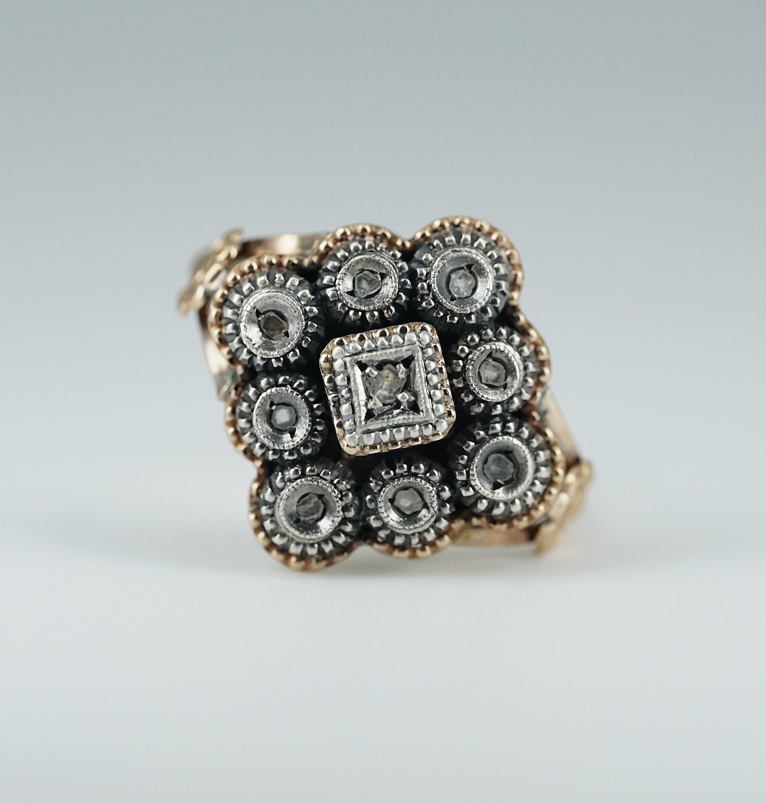 1793 Georgian Rose-Cut Diamond Cluster Ring, 18K Gold & Silver, London Hallmarks