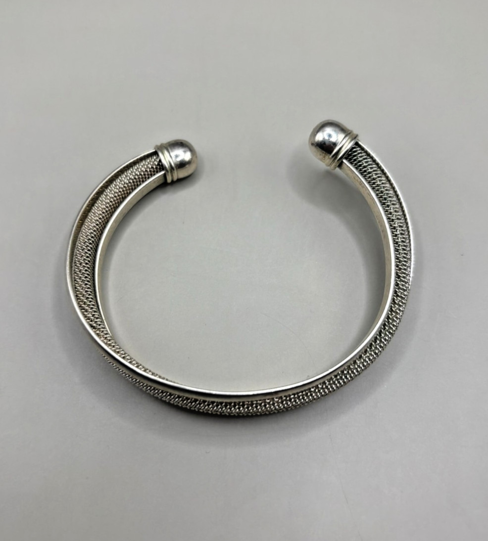 Sterling Silver Mesh Cuff Bracelet 925 Open Bangle Rope Weave 29g Vintage