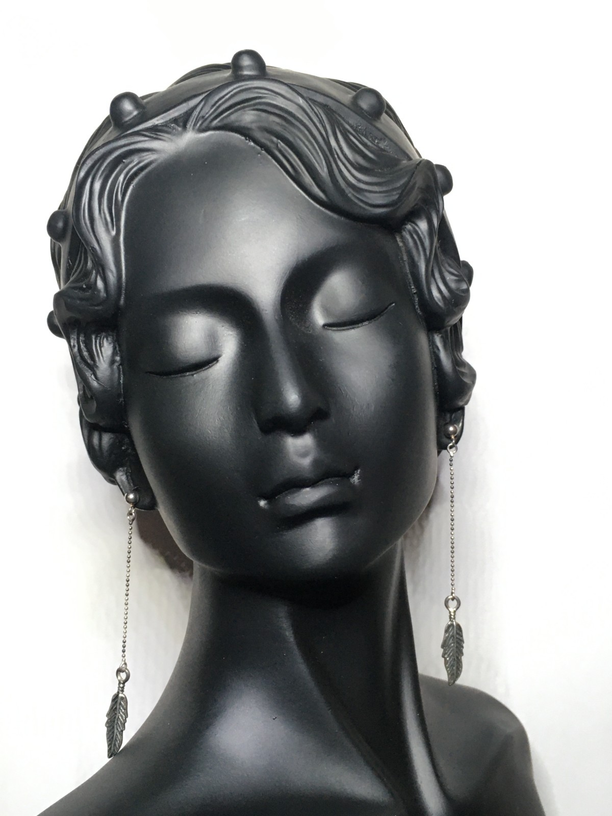 Vintage AGI .925 Sterling Silver Feather Chain Dangle Drop Post Earrings