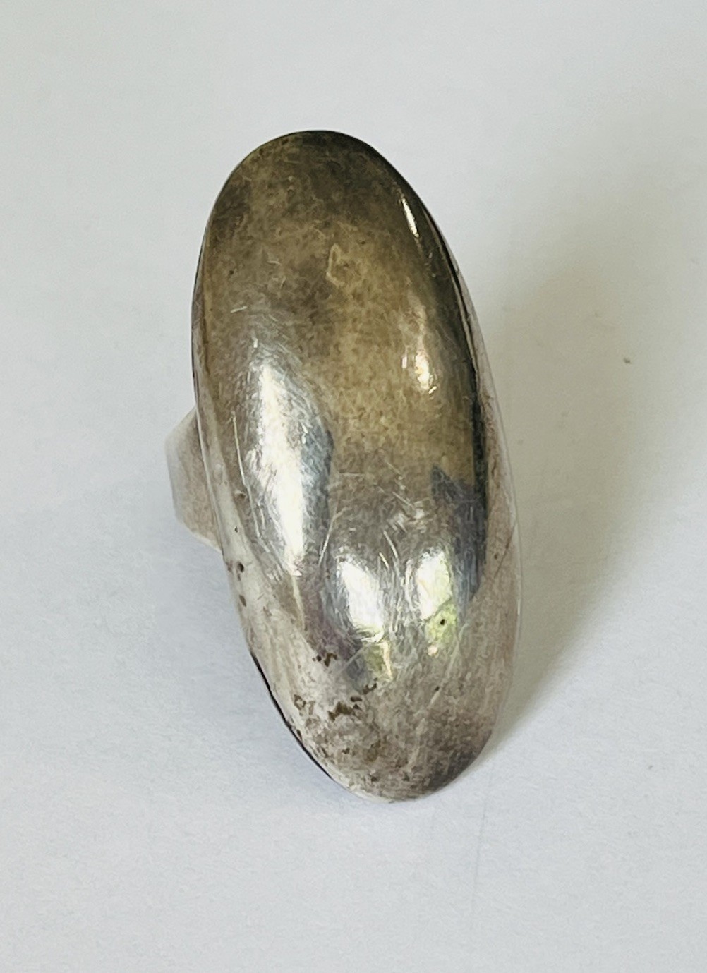 Vintage Sterling Silver Modernist Bold Elongated Dome Ring Size 6 Adjustable