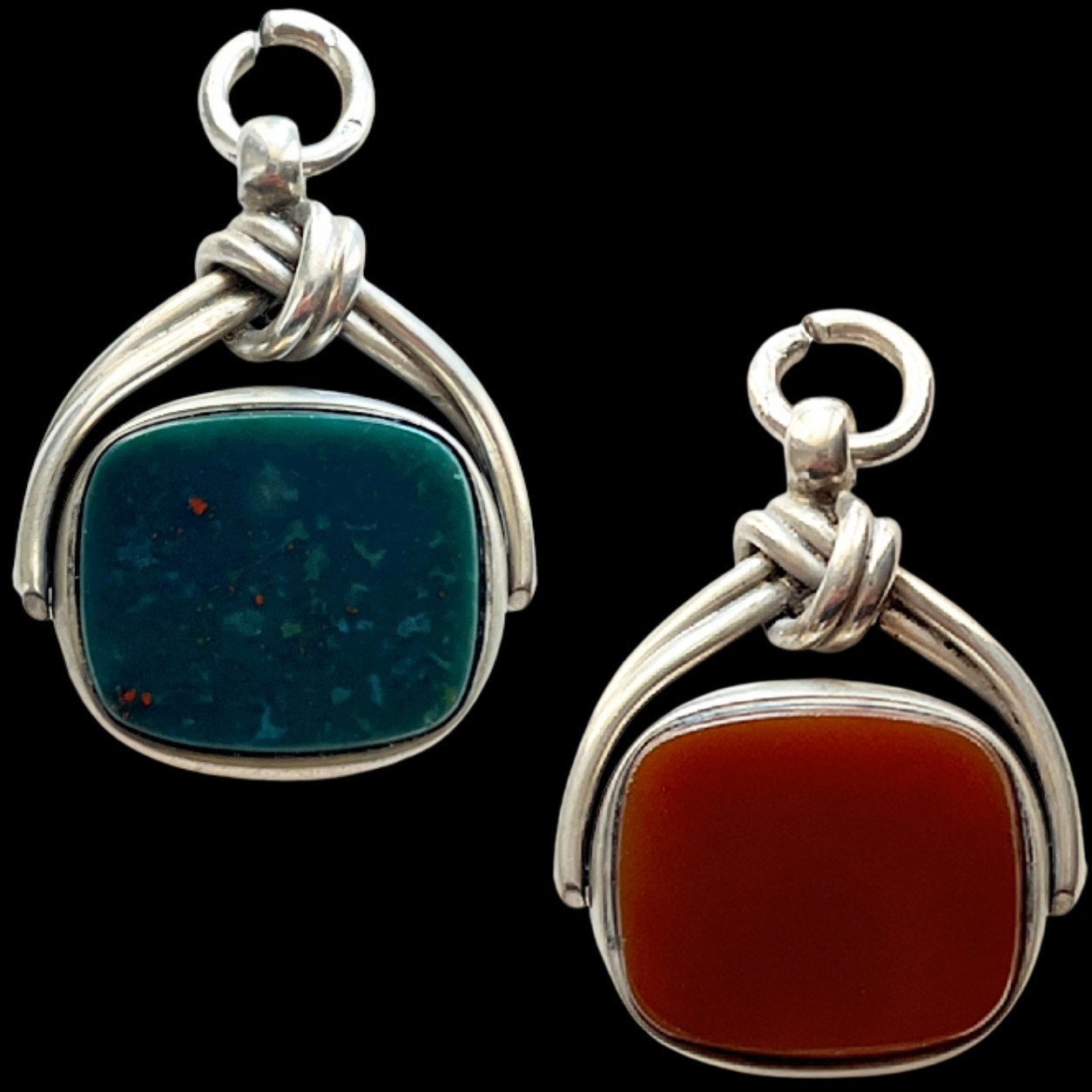 Antique 1899 Victorian Bloodstone + Carnelian Fob Pendant *Birmingham Silver*