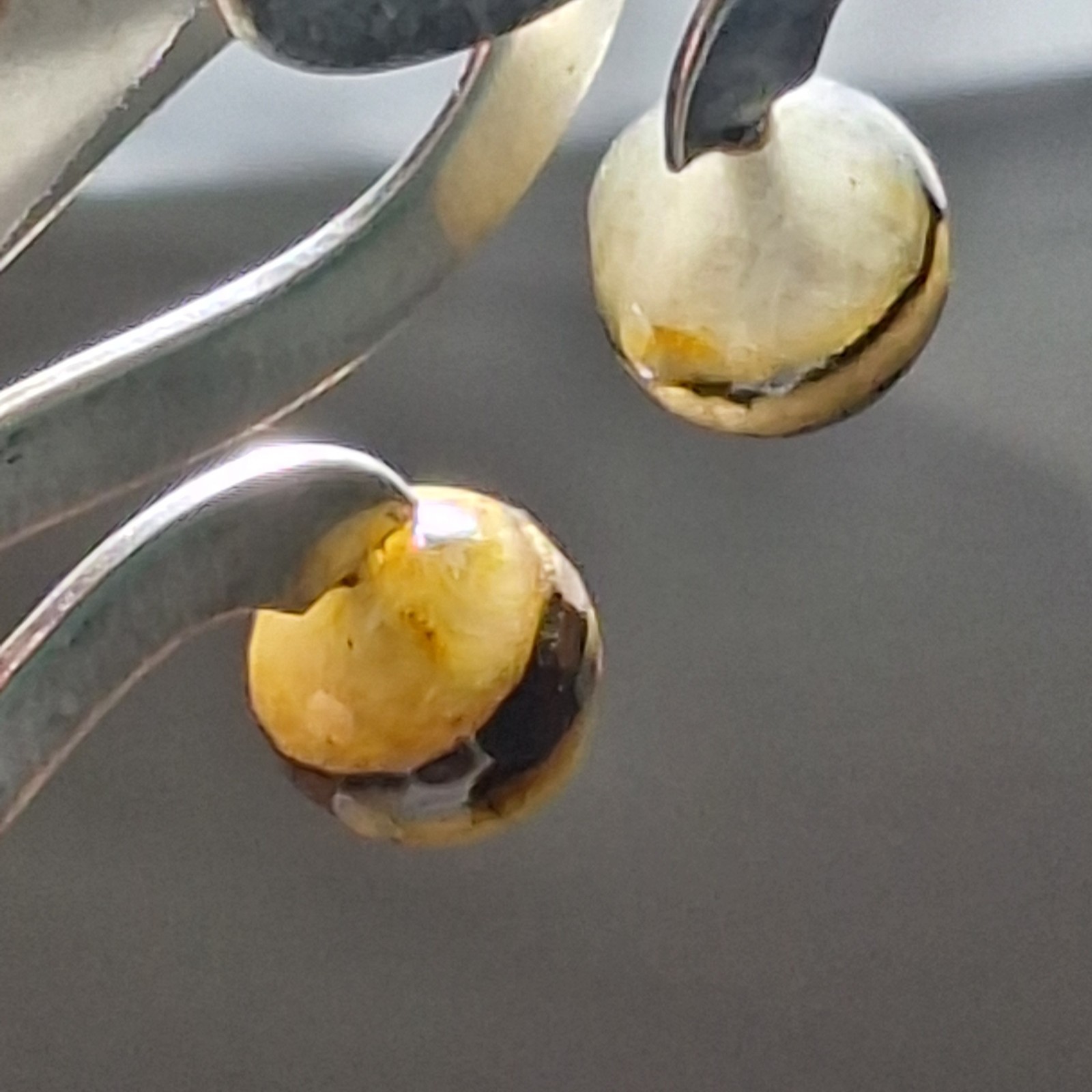 Norwegian Modernist Silver Wavy Dangle Earings Banded Quartz Tiger Iron Agate