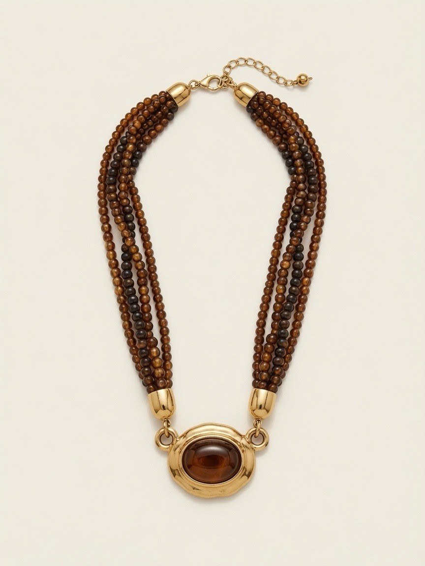 Vintage Trifari NWOT Necklace With Gold & Brown Pieces